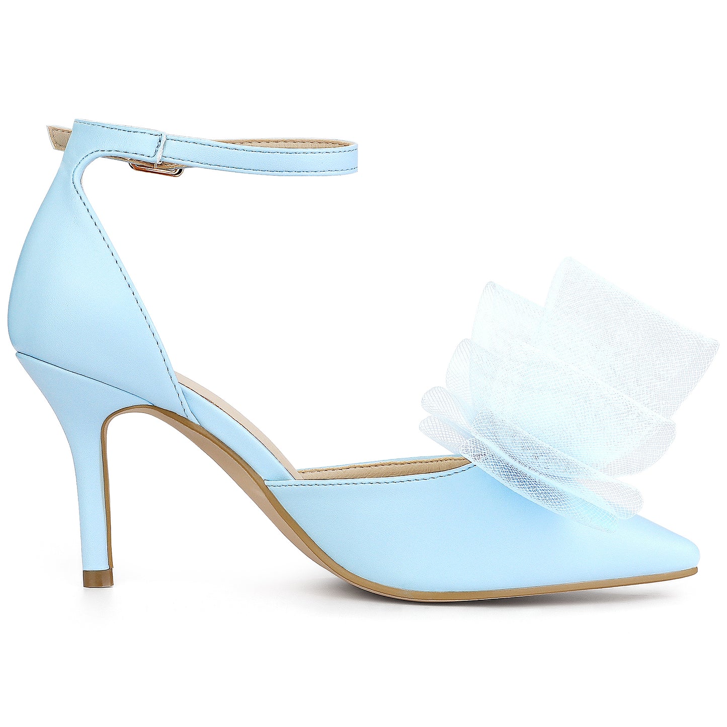 Zapatos de tacón de aguja con tira al tobillo y lazo para mujer
