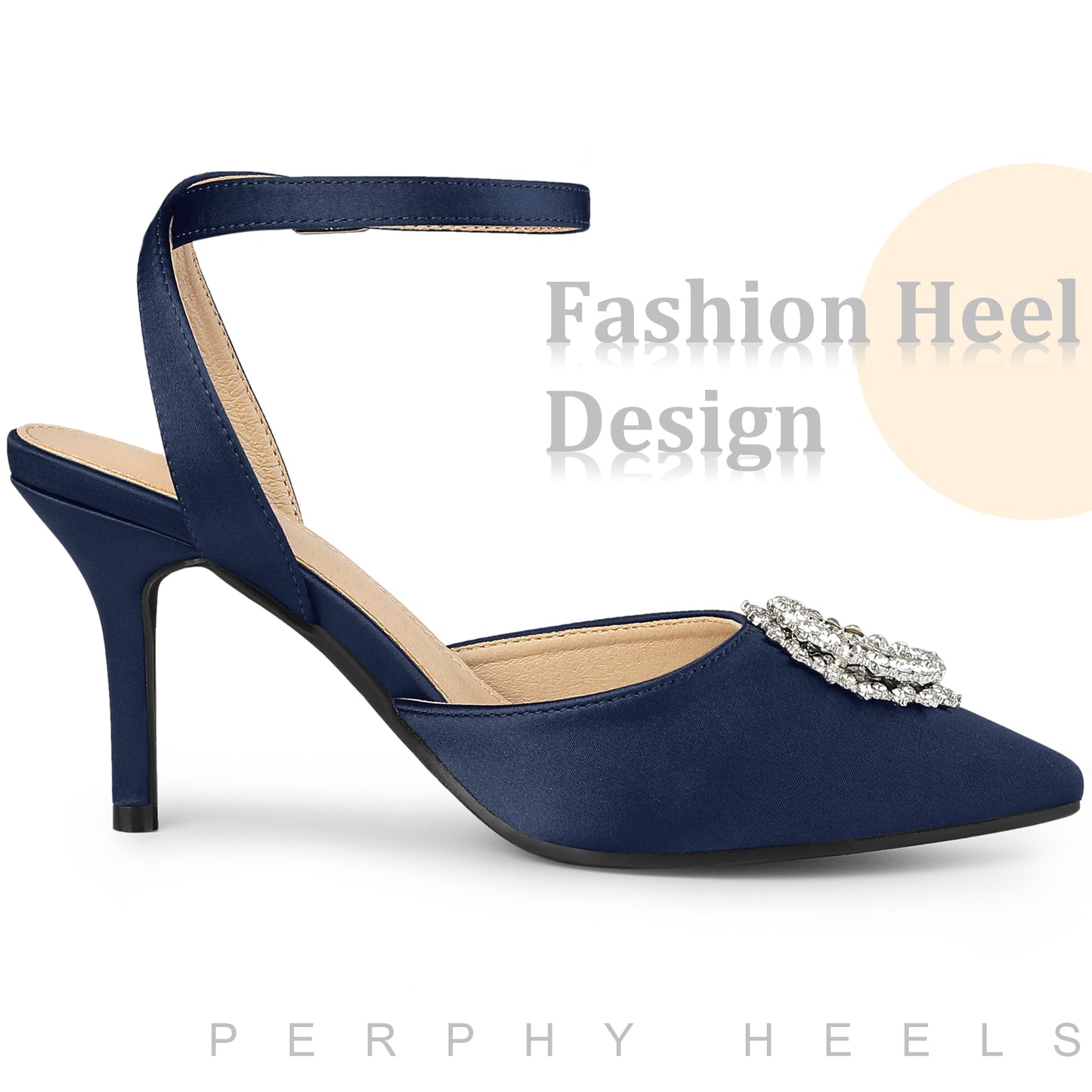 Women Rhinestones Ankle Strap Stiletto Heel Pumps