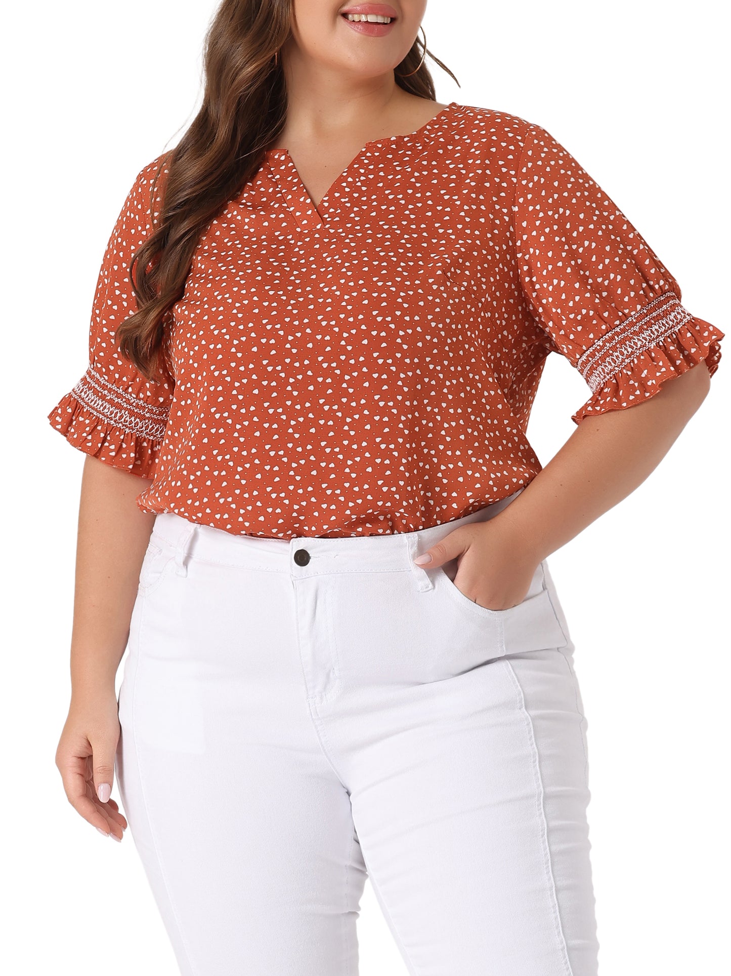 Women's Plus Size Blouse Pin Dots Smocked Floral Boho Blouse