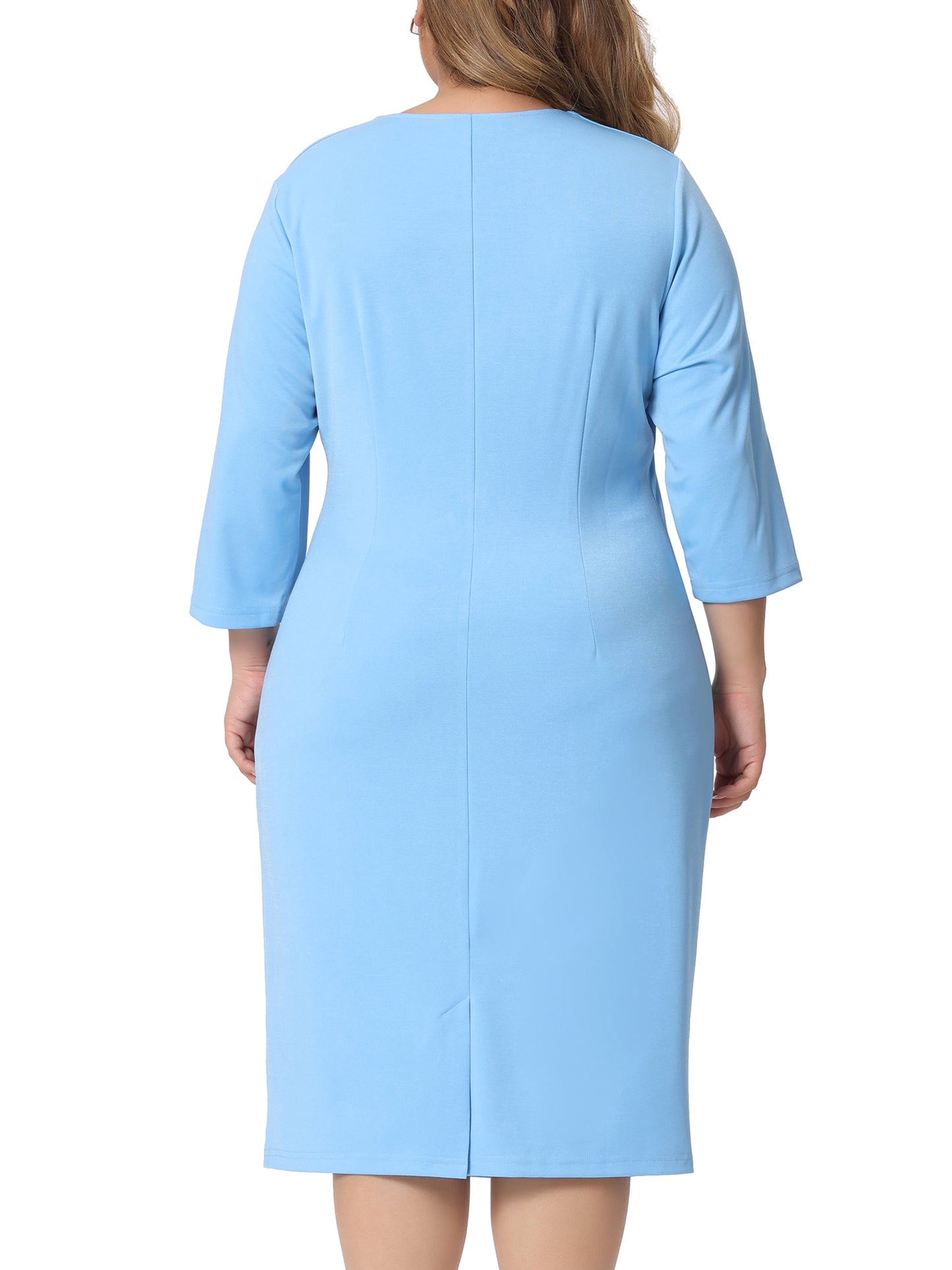 Women Plus Size Dress Square Neck Ruched Work Business Cocktail Party Bodycon Sheath Dress