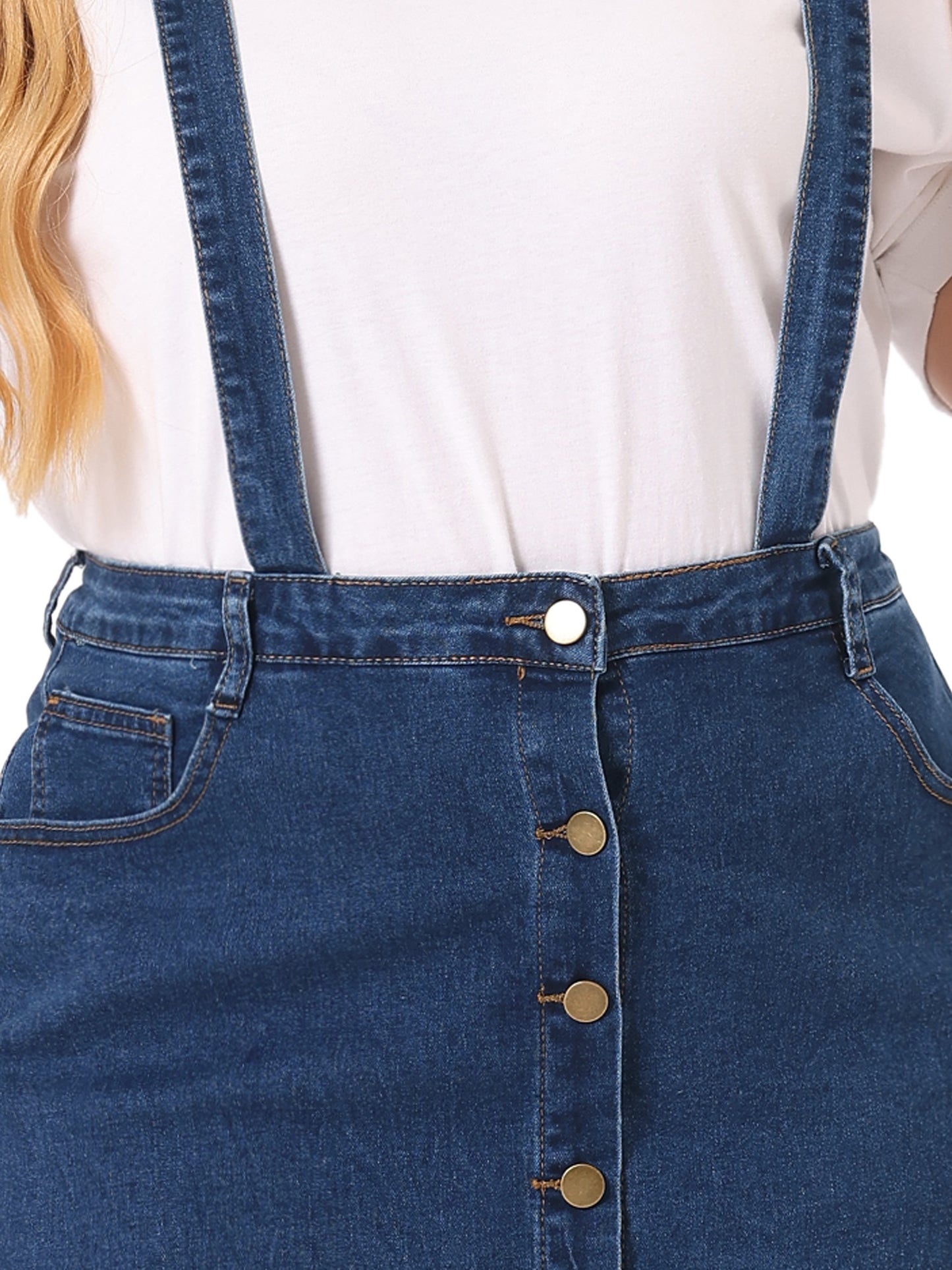 Women Plus Size Suspender Skirt Adjustable Strap Cross Back Mini Denim A-Line Overall Dress