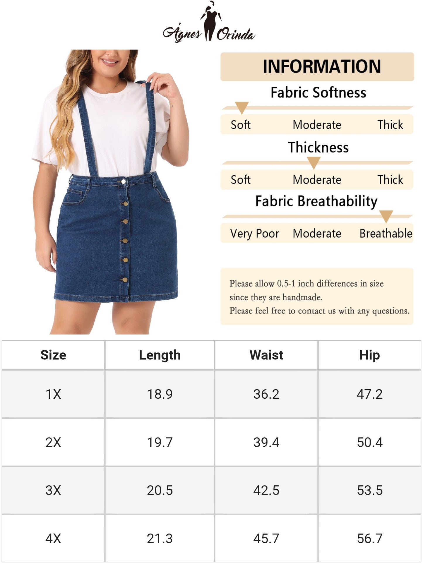 Women Plus Size Suspender Skirt Adjustable Strap Cross Back Mini Denim A-Line Overall Dress