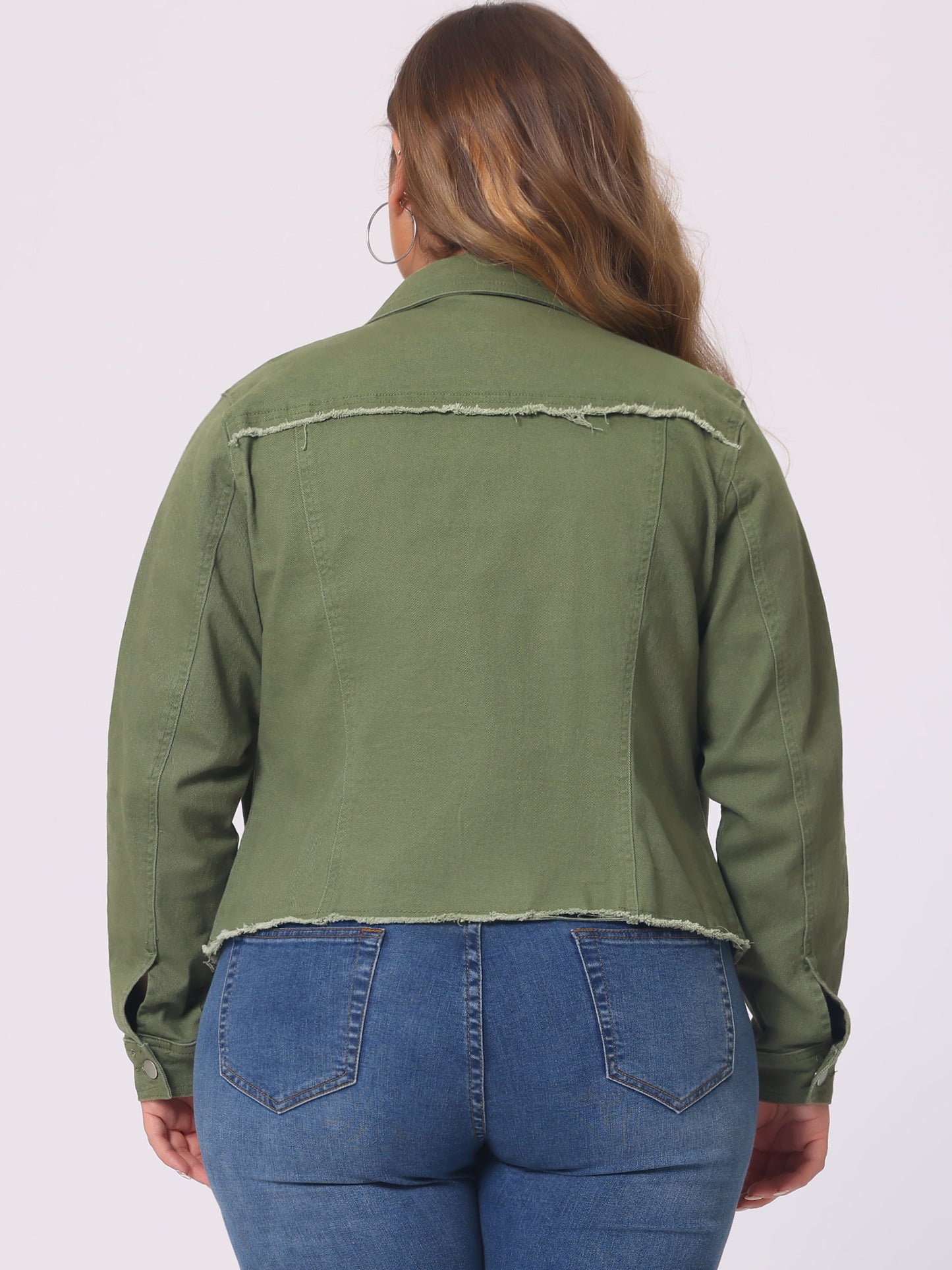 Women's Plus Size Classic Washed Front Frayed Denim Jacket
