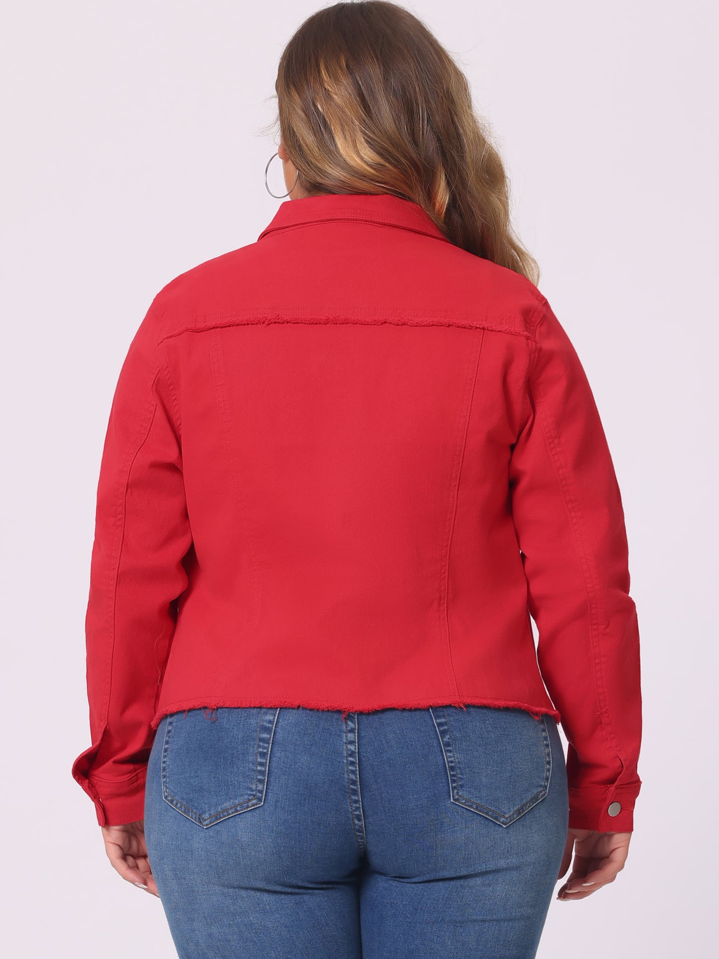 Women's Plus Size Classic Washed Front Frayed Denim Jacket