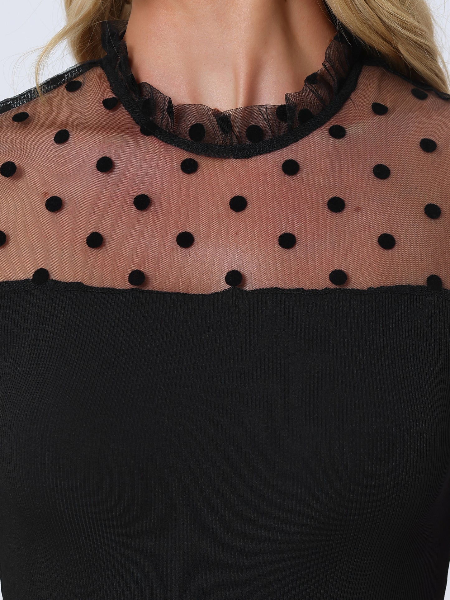 Women's Top Short Sleeve Party Polka Dots Mesh Sheer Skinny Bodysuit