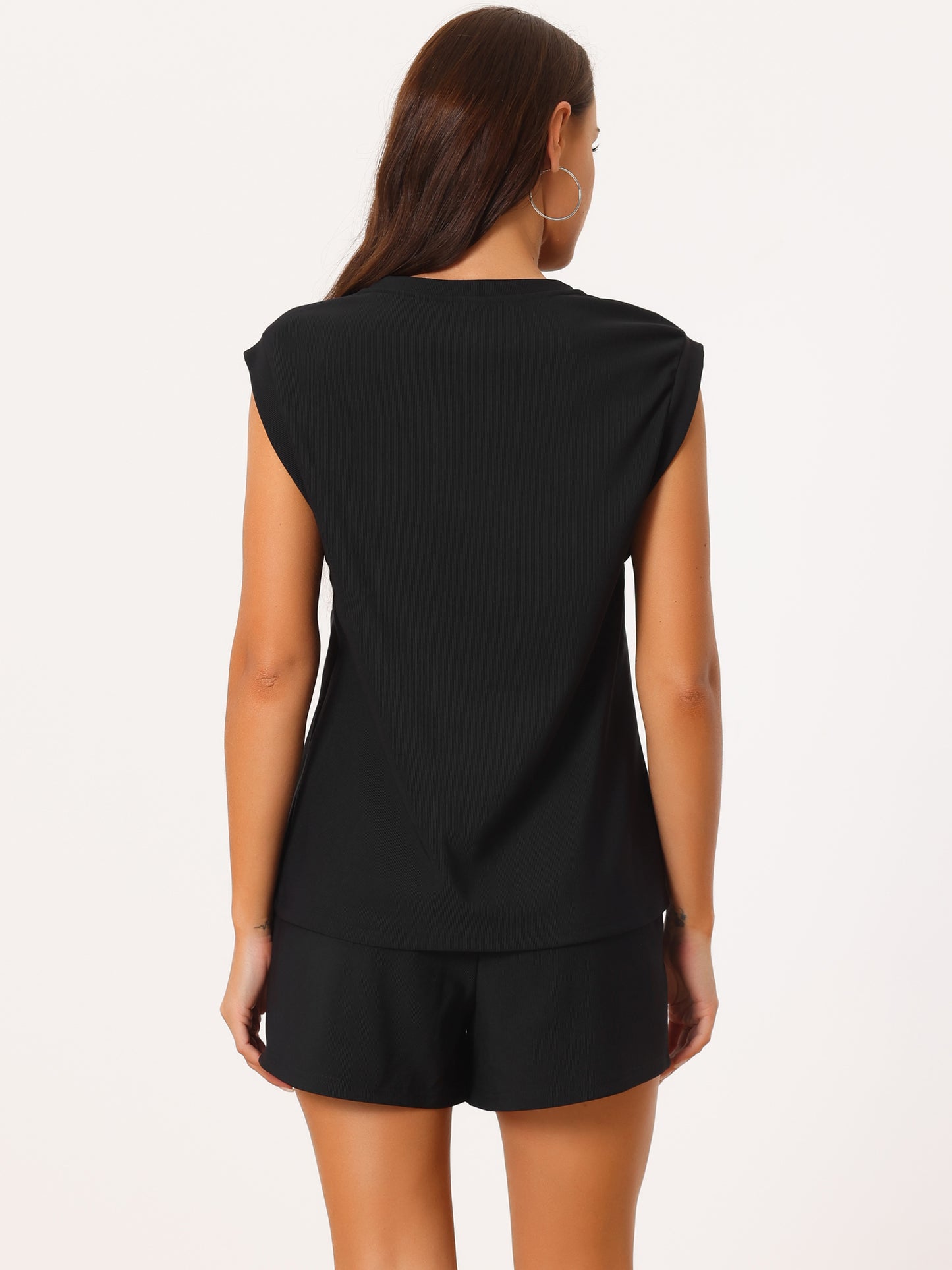 Women's Two Piece Stretchy Sleeveless Sweatshirt Casual Tank Top and Shorts Workout Lounge Set