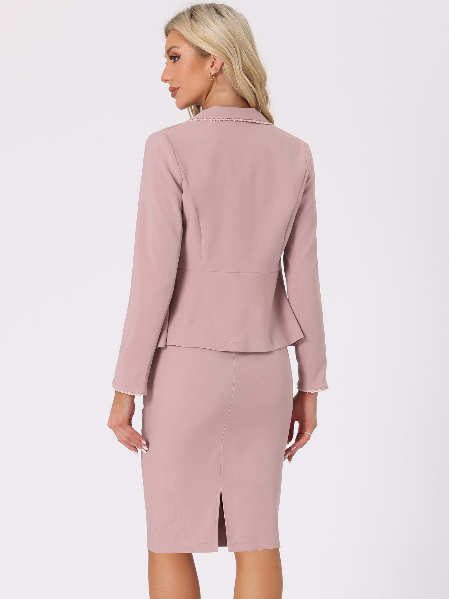 Women's 2 Piece Suit Skirt Set Tweed Trim Blazer Knee Length Pencil Skirt Business Office Wear