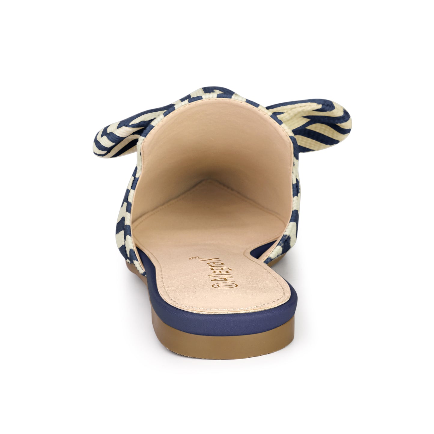 Women's Pointed Toe Slip on Flat Stripe Bow Slides Mules