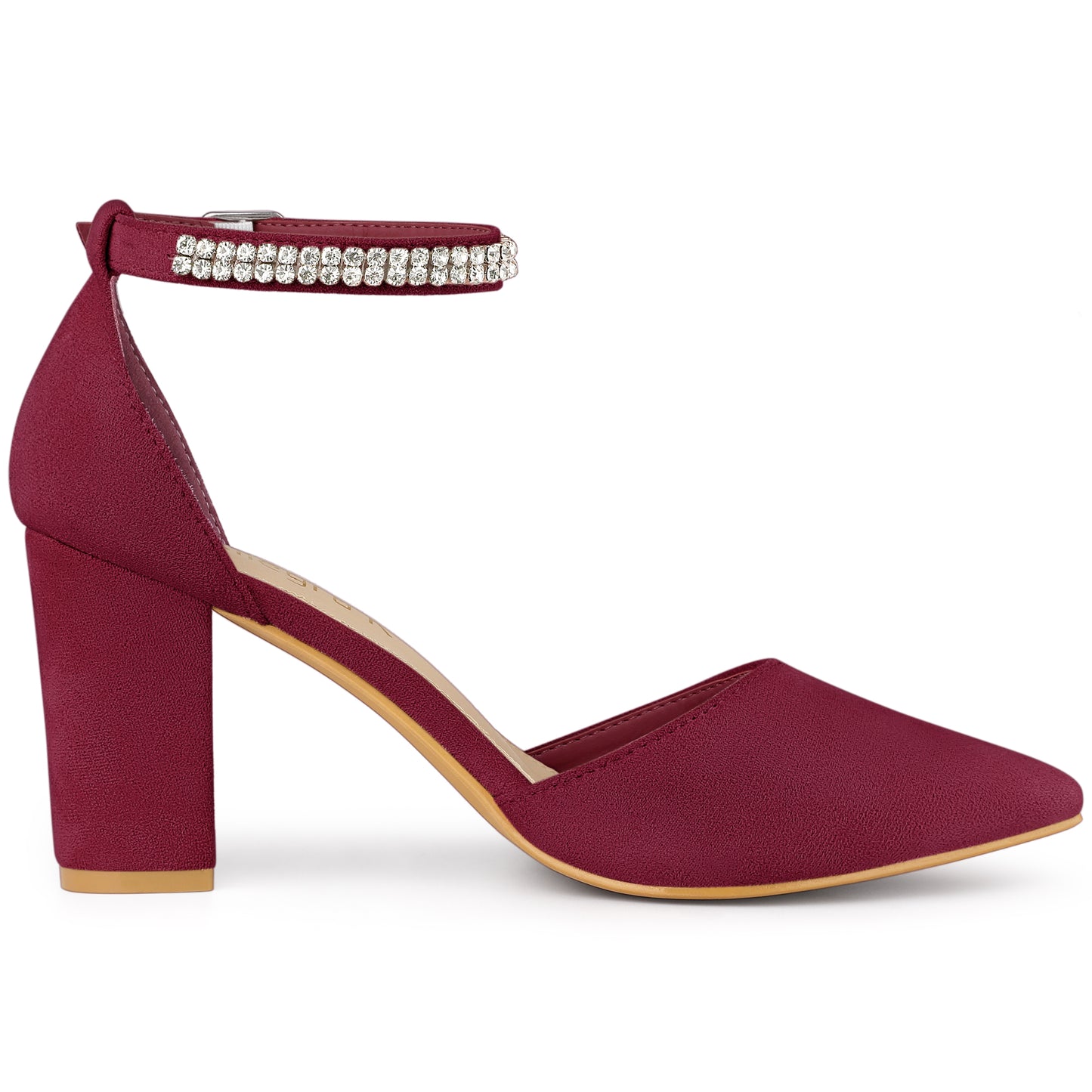 Zapatos de tacón grueso con tiras en el tobillo y punta puntiaguda para mujer