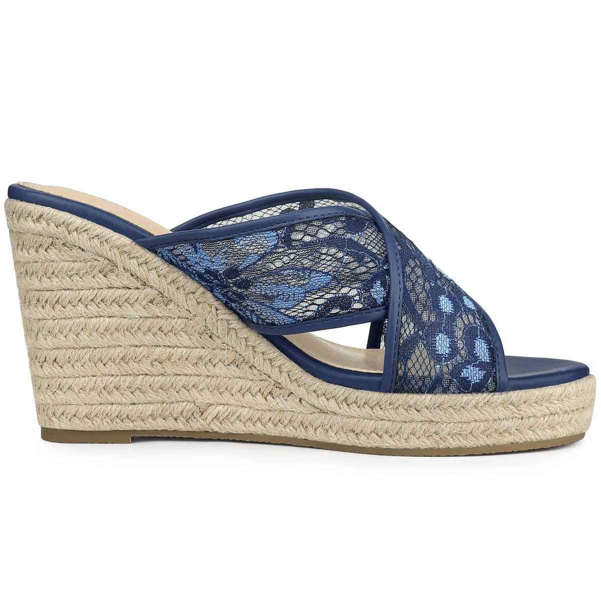 Sandalias de cuña con tiras cruzadas y encaje para mujer