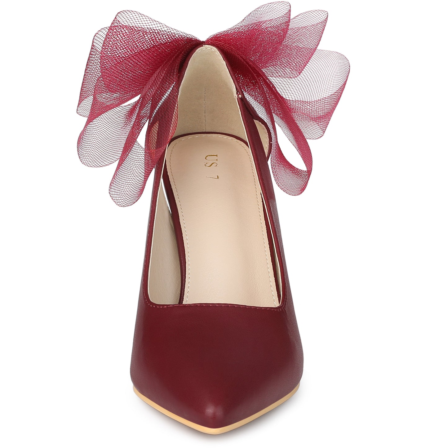 Zapatos de tacón de aguja con punta puntiaguda y lazo de malla para mujer