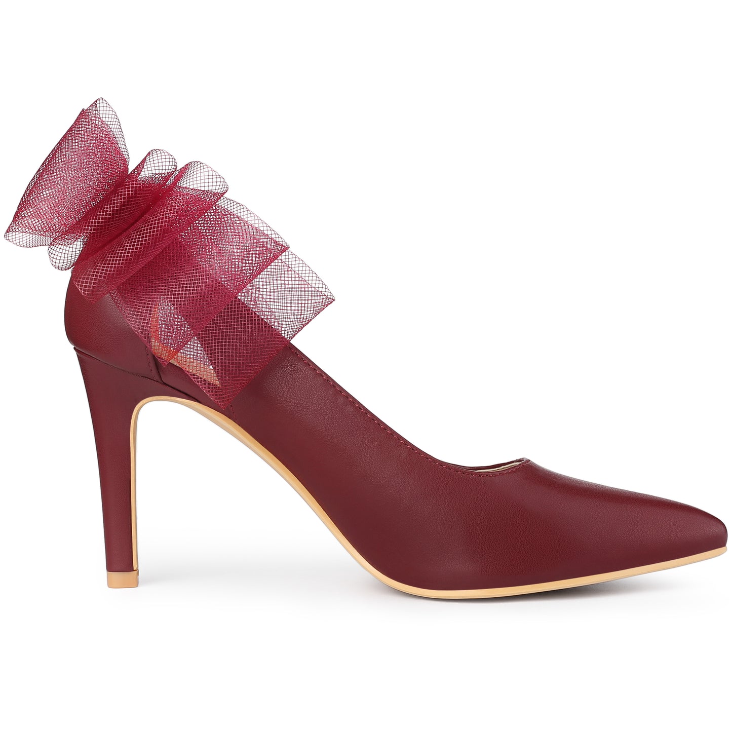 Zapatos de tacón de aguja con punta puntiaguda y lazo de malla para mujer