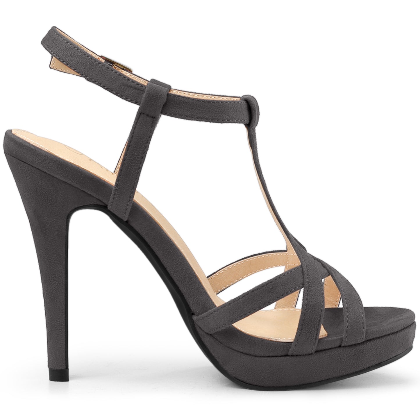 Sandalias de tacón de aguja con plataforma y tira en T para mujer