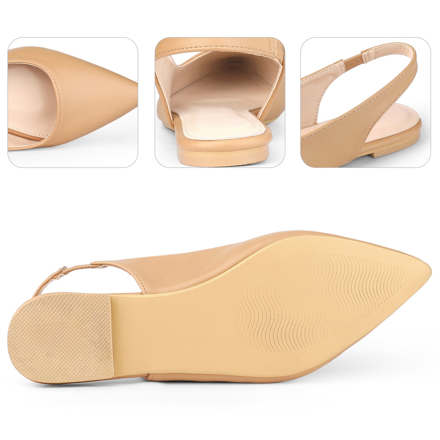 Zapatos planos con tira trasera y punta puntiaguda para mujer