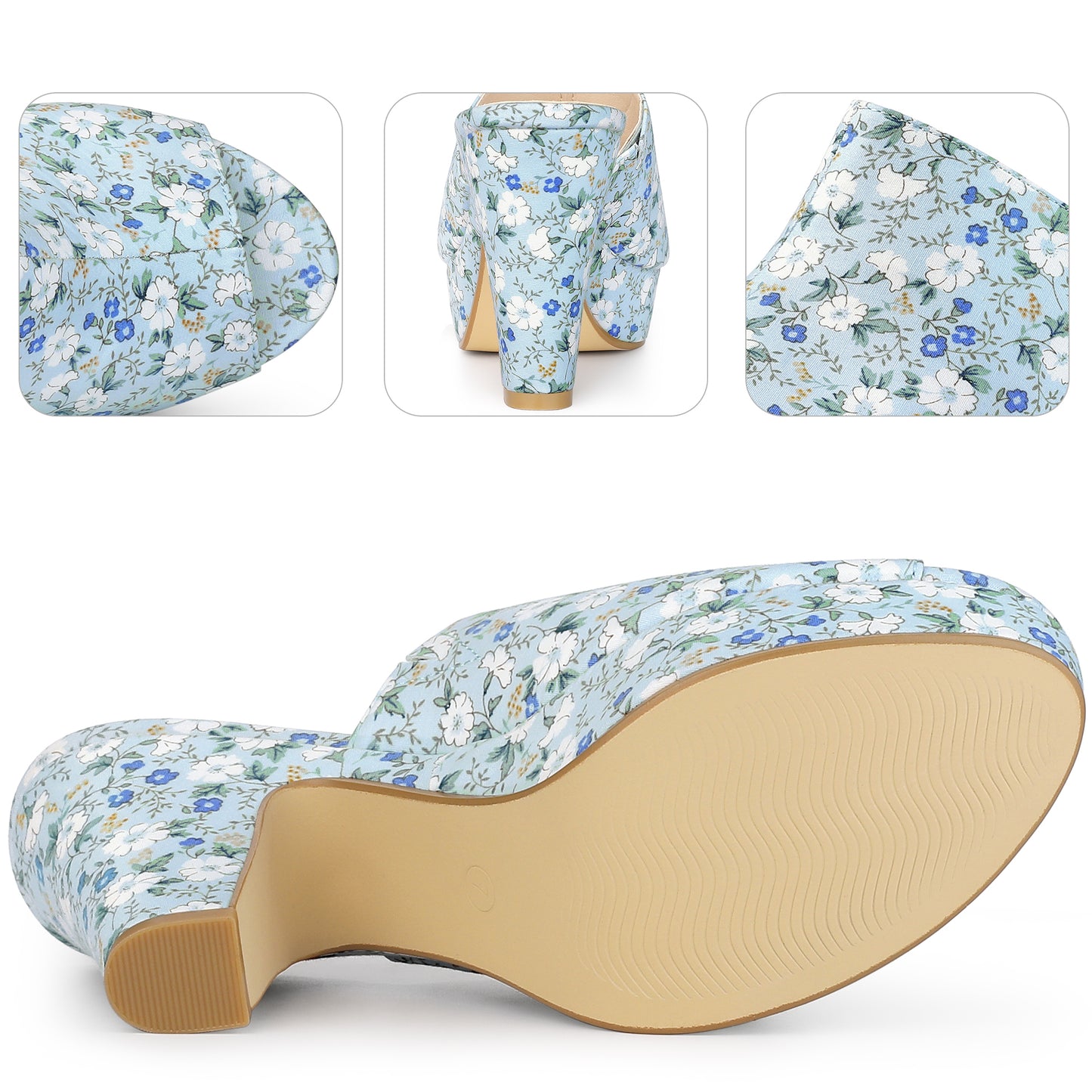 Sandalias de plataforma con tacón grueso y diseño floral para mujer