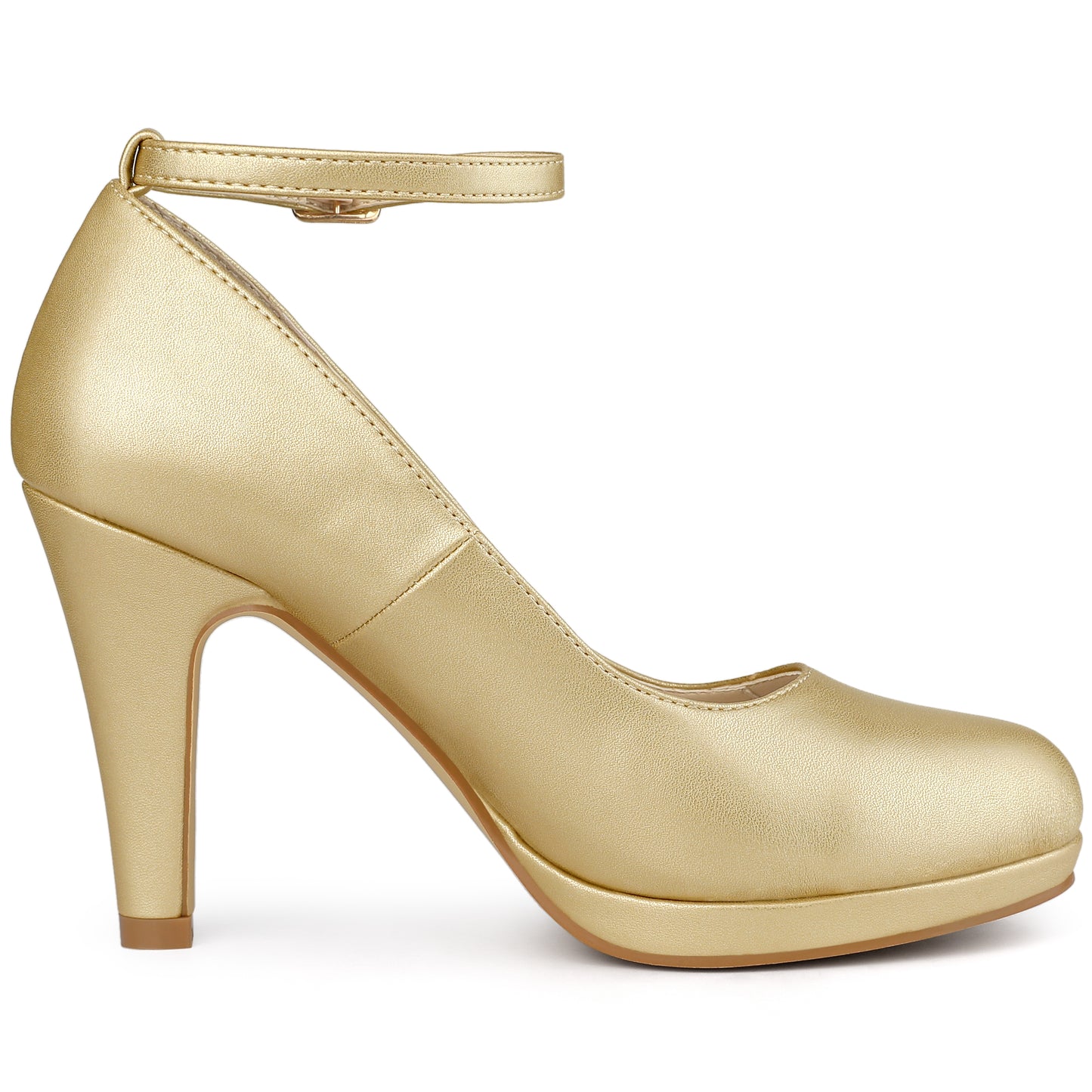 Women's Round Toe Stiletto Heels Ankle Strap Pumps