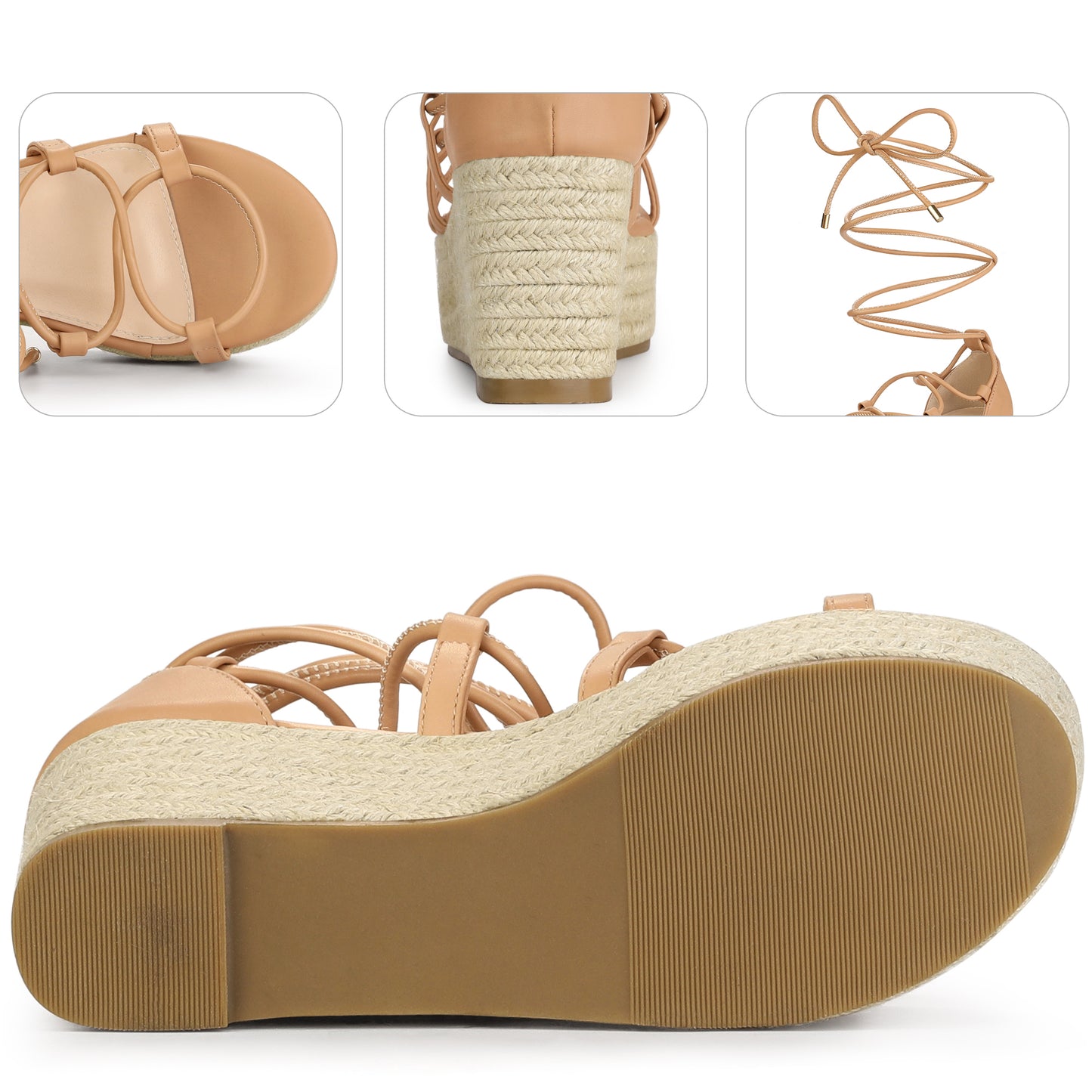 Women Lace Up Platform Wedge Heel Strappy Sandals