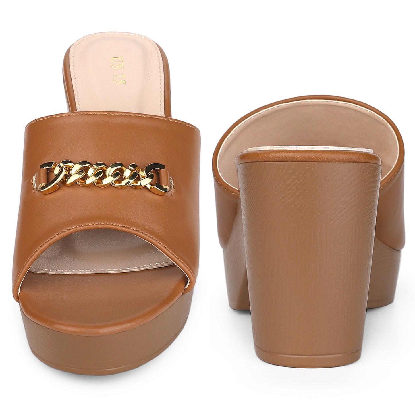 Women Open Toe Platform Block Heel Slides Sandals