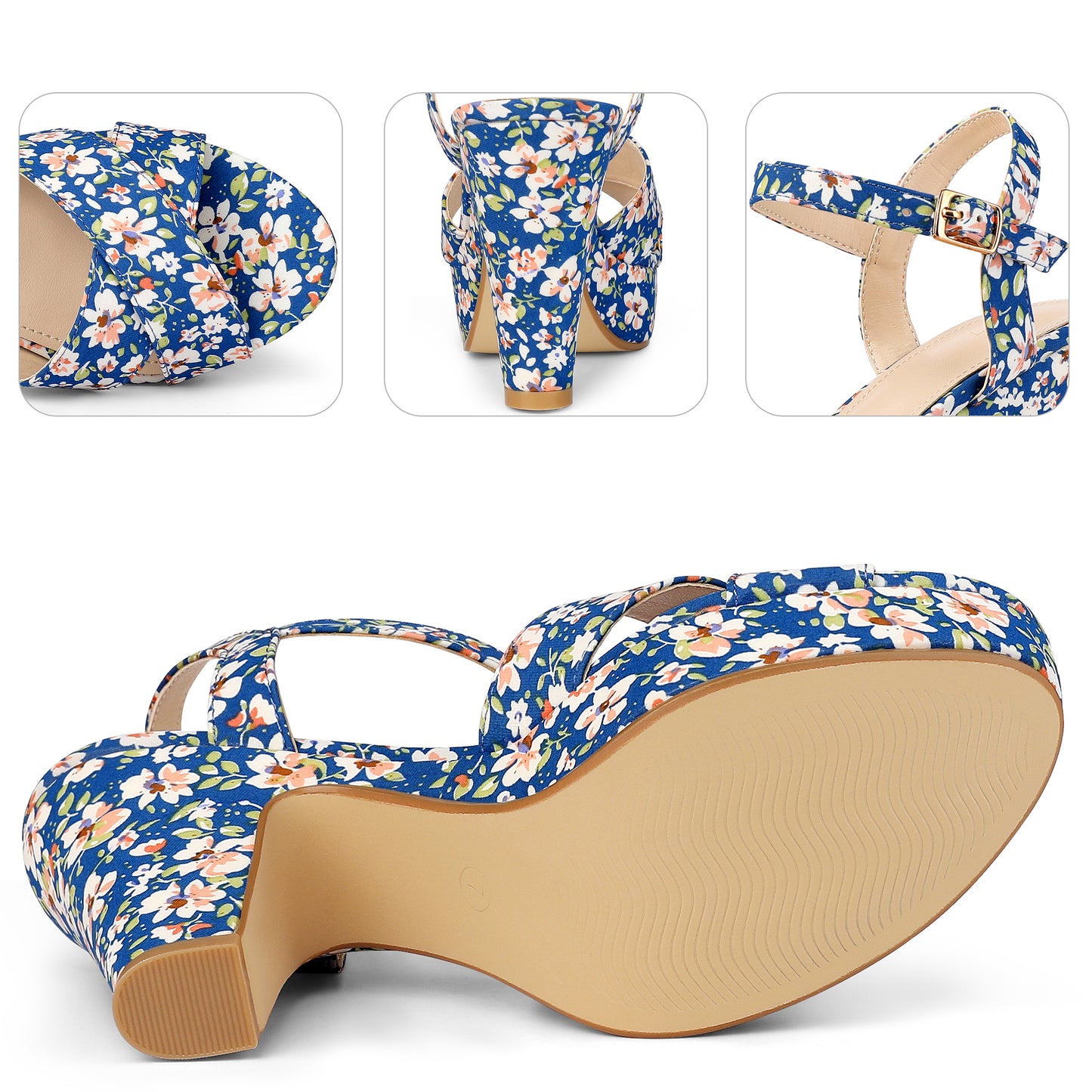 Sandalias de plataforma con tacón grueso y diseño floral para mujer