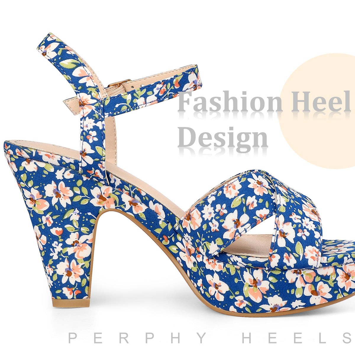 Women Floral Platform Chunky Heels Sandals