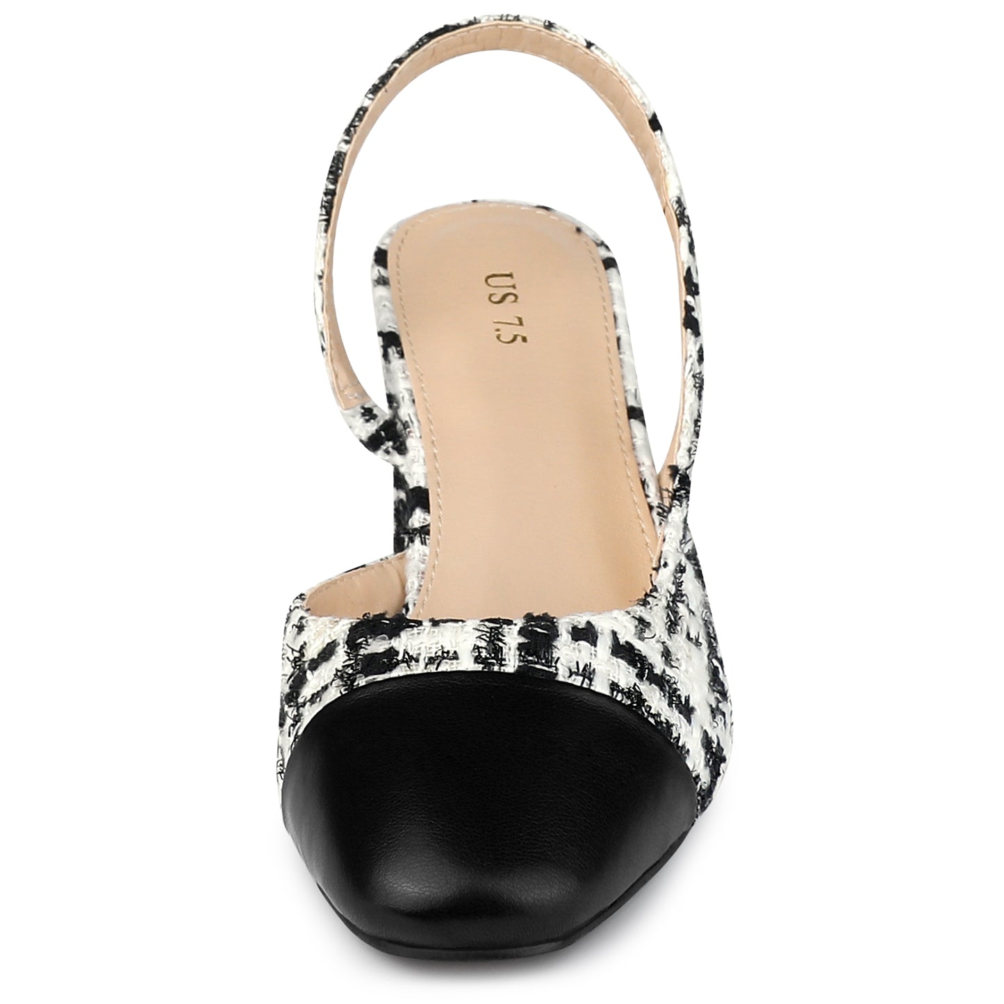 Zapatos de tacón grueso a cuadros con puntera abierta para mujer