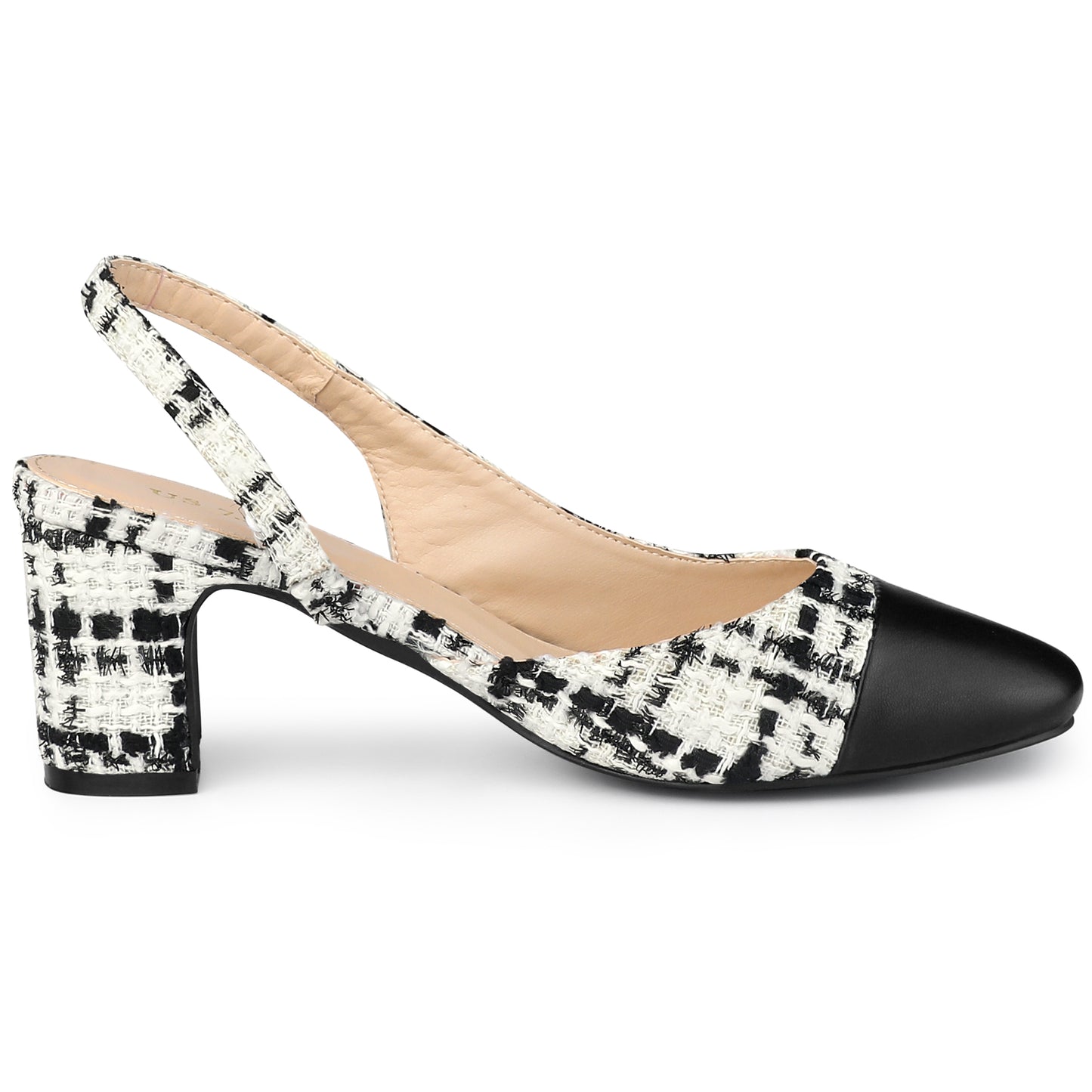 Zapatos de tacón grueso a cuadros con puntera abierta para mujer