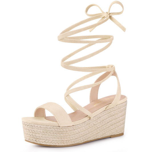 Women's Lace Up Wedge Heel Platform Slingback Strappy Sandals