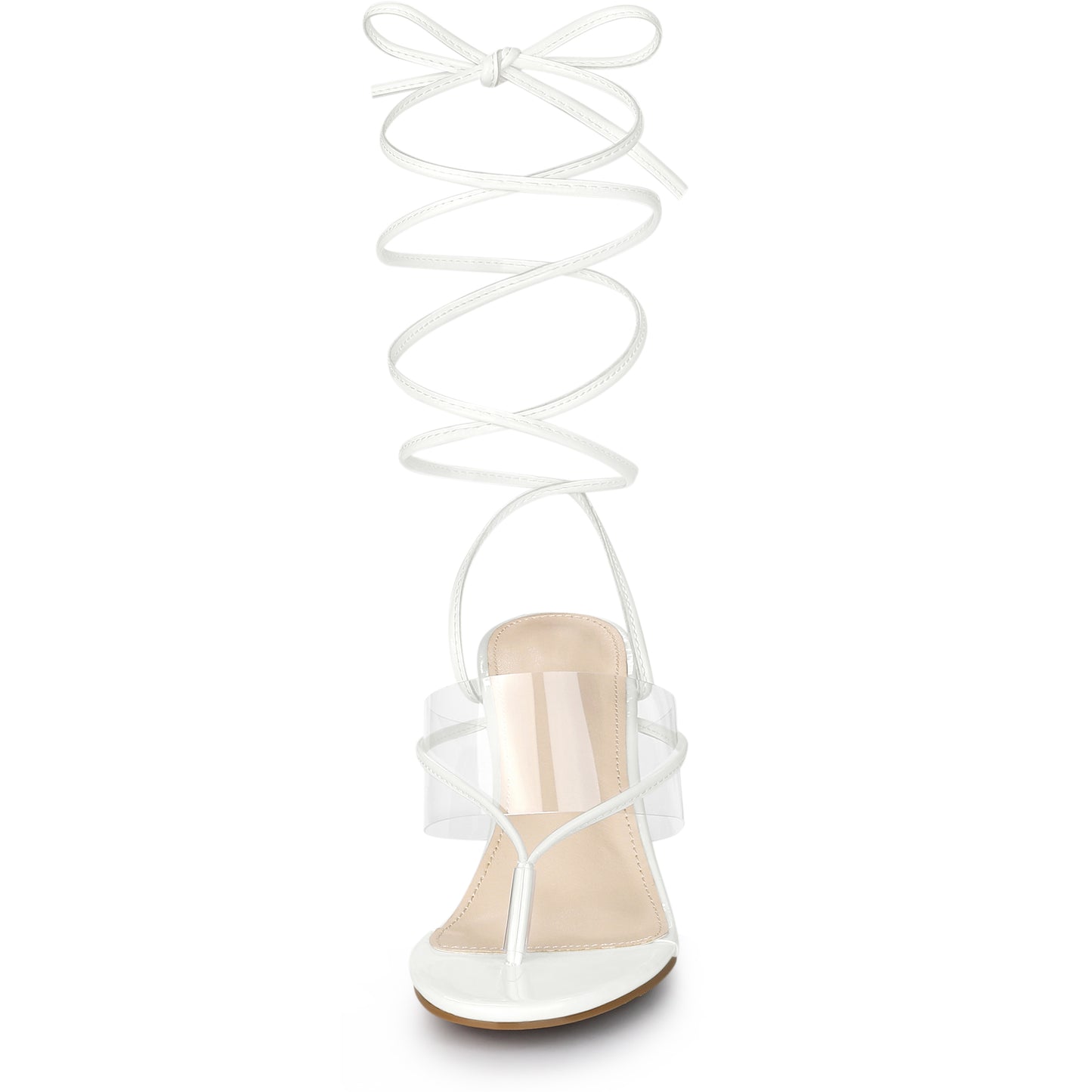 Sandalias de cuña con tiras transparentes y cordones para mujer