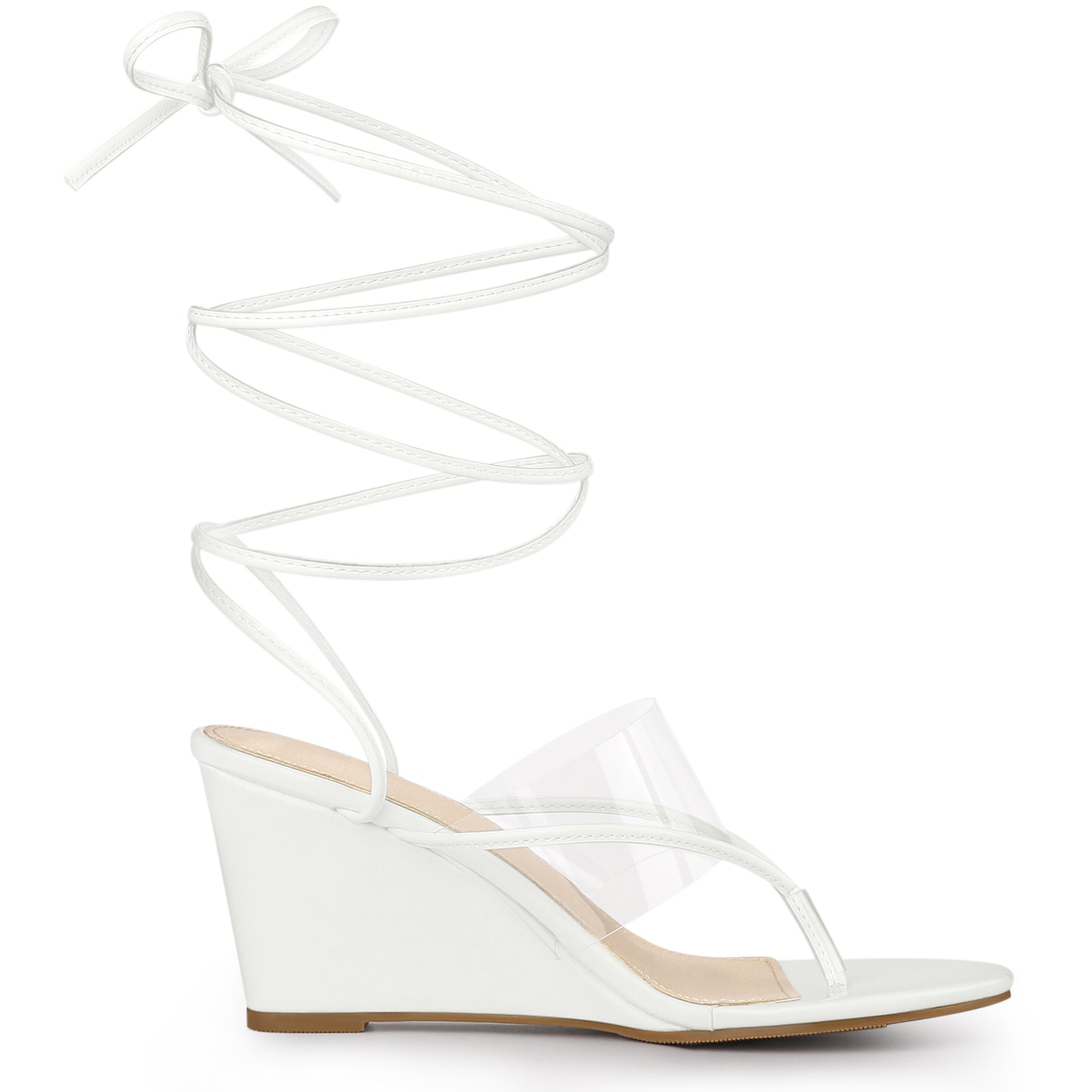 Sandalias de cuña con tiras transparentes y cordones para mujer