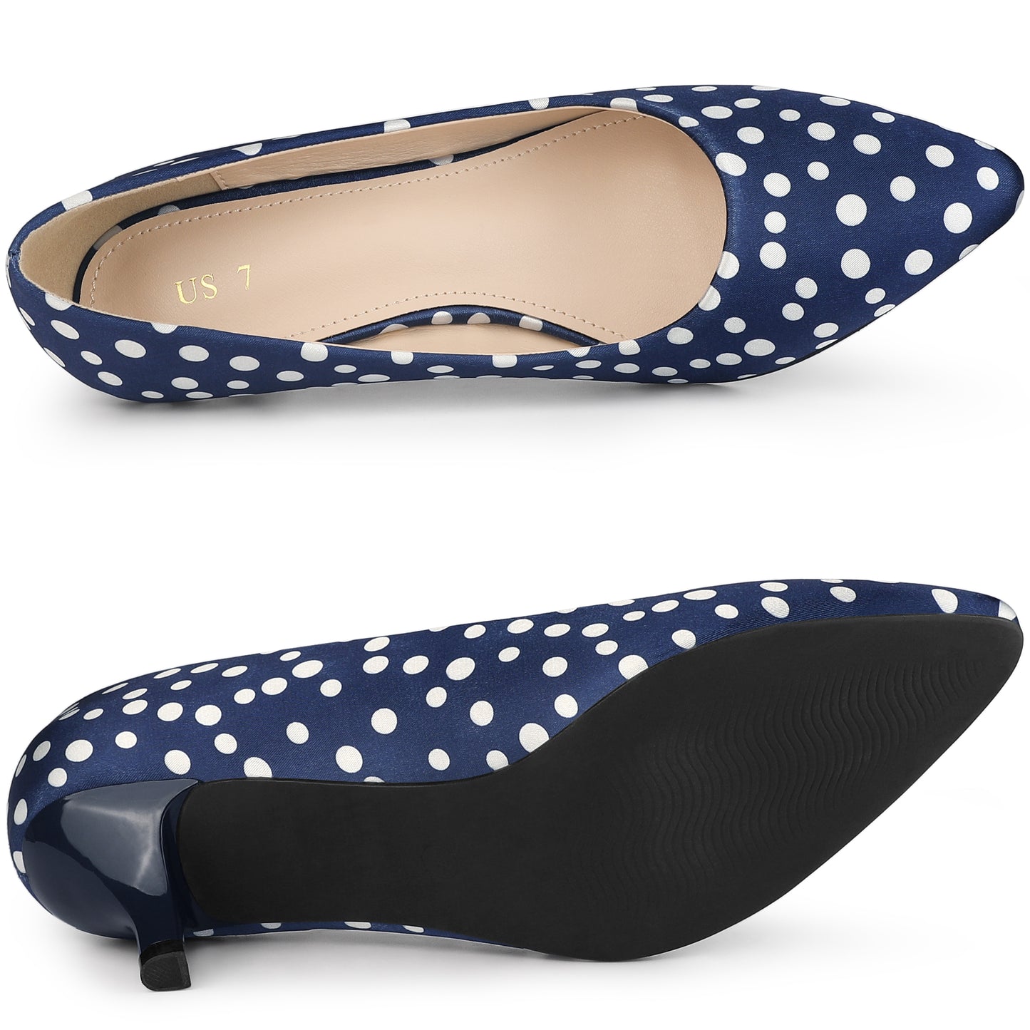 Zapatos de tacón alto con lunares y punta puntiaguda para mujer