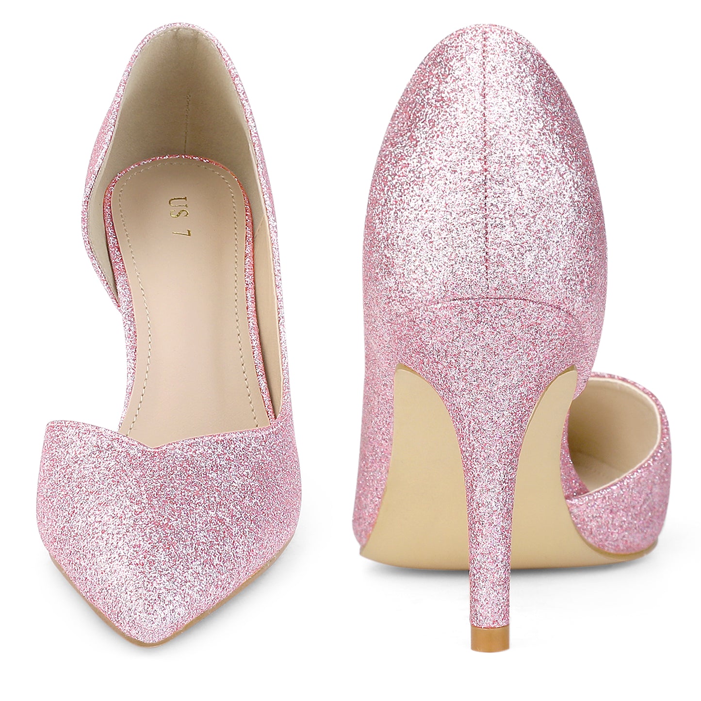 Zapatos de tacón de aguja con punta puntiaguda y purpurina para mujer