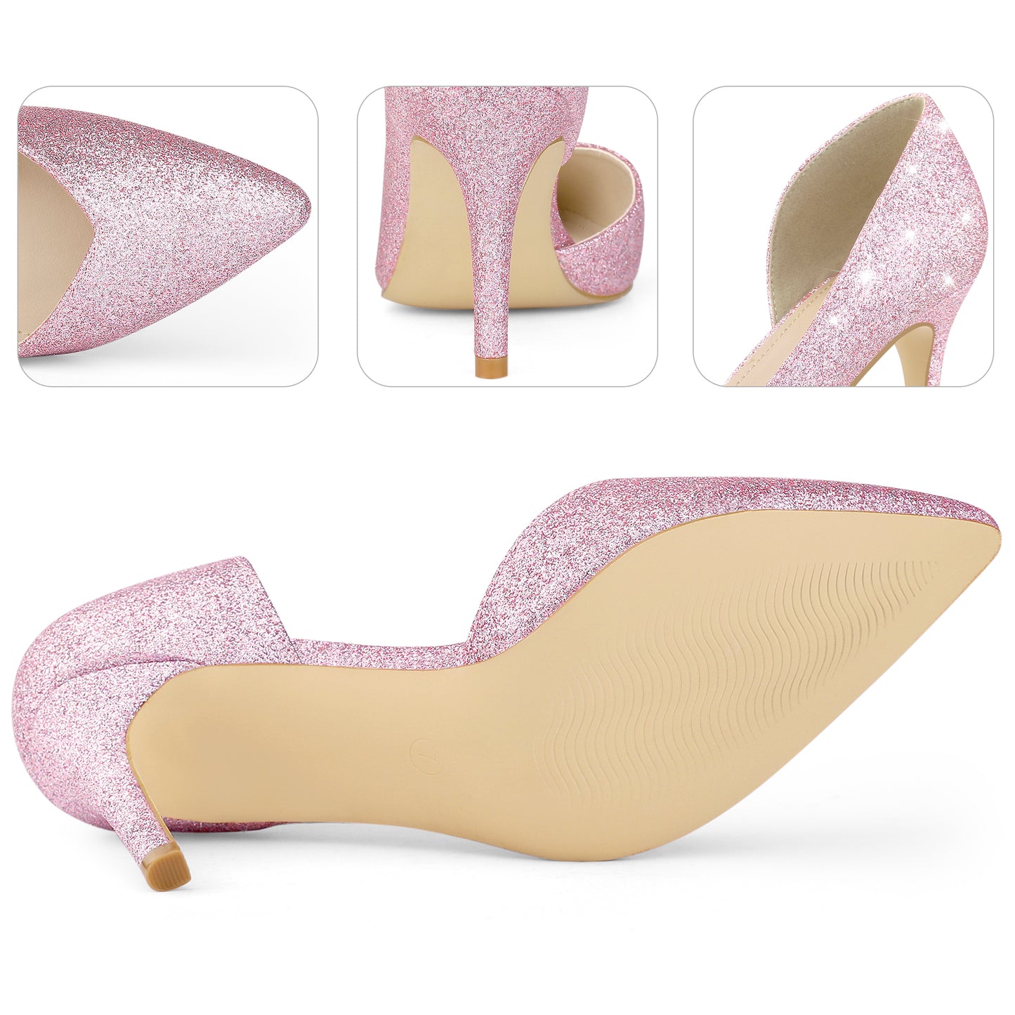 Zapatos de tacón de aguja con punta puntiaguda y purpurina para mujer
