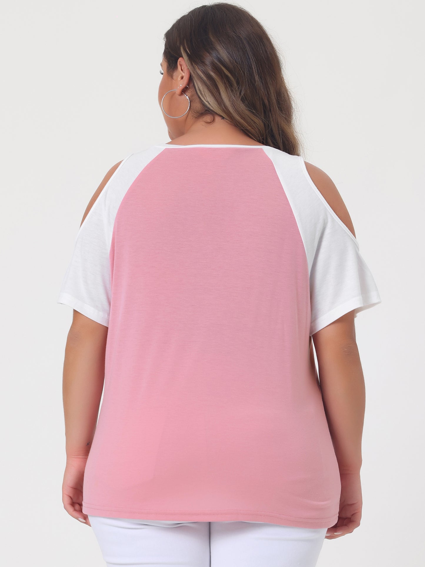Women's Plus Size Contrast Short Sleeve Cold Shoulder T-Shirt Top Summer Tee