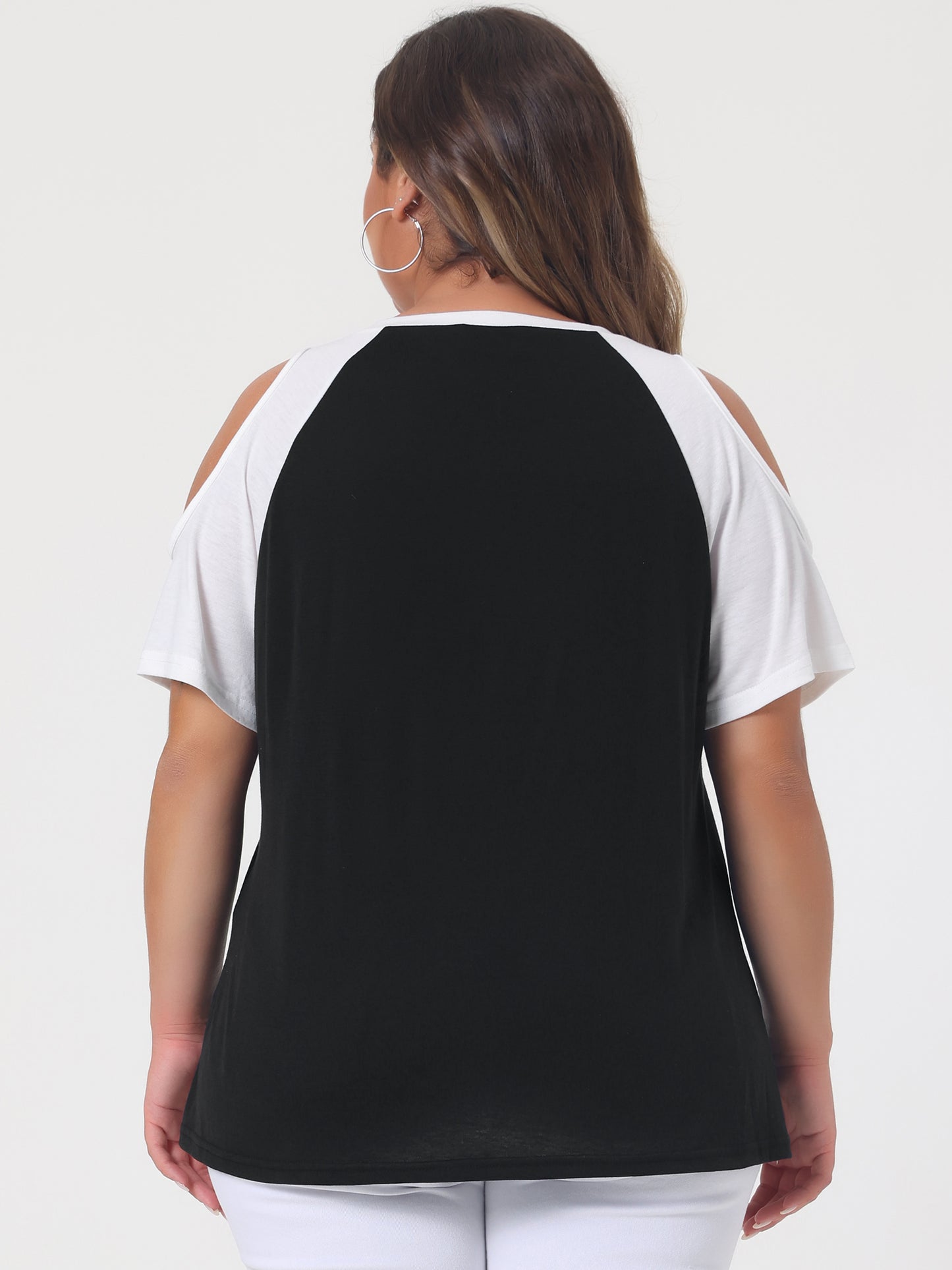 Women's Plus Size Contrast Short Sleeve Cold Shoulder T-Shirt Top Summer Tee