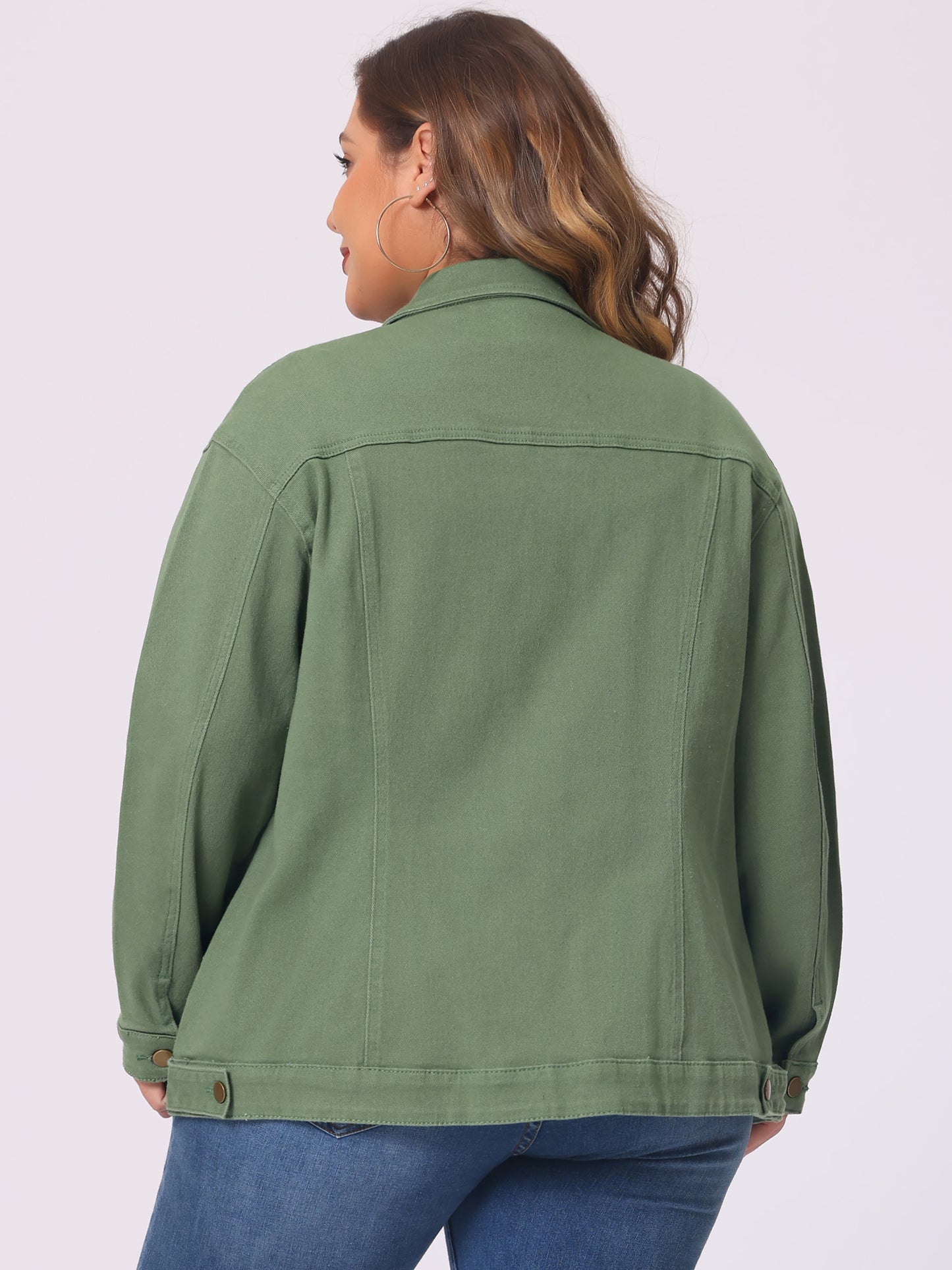 Women's Plus Size Jean Jacket Stitching Button Front Washed Denim Jacket