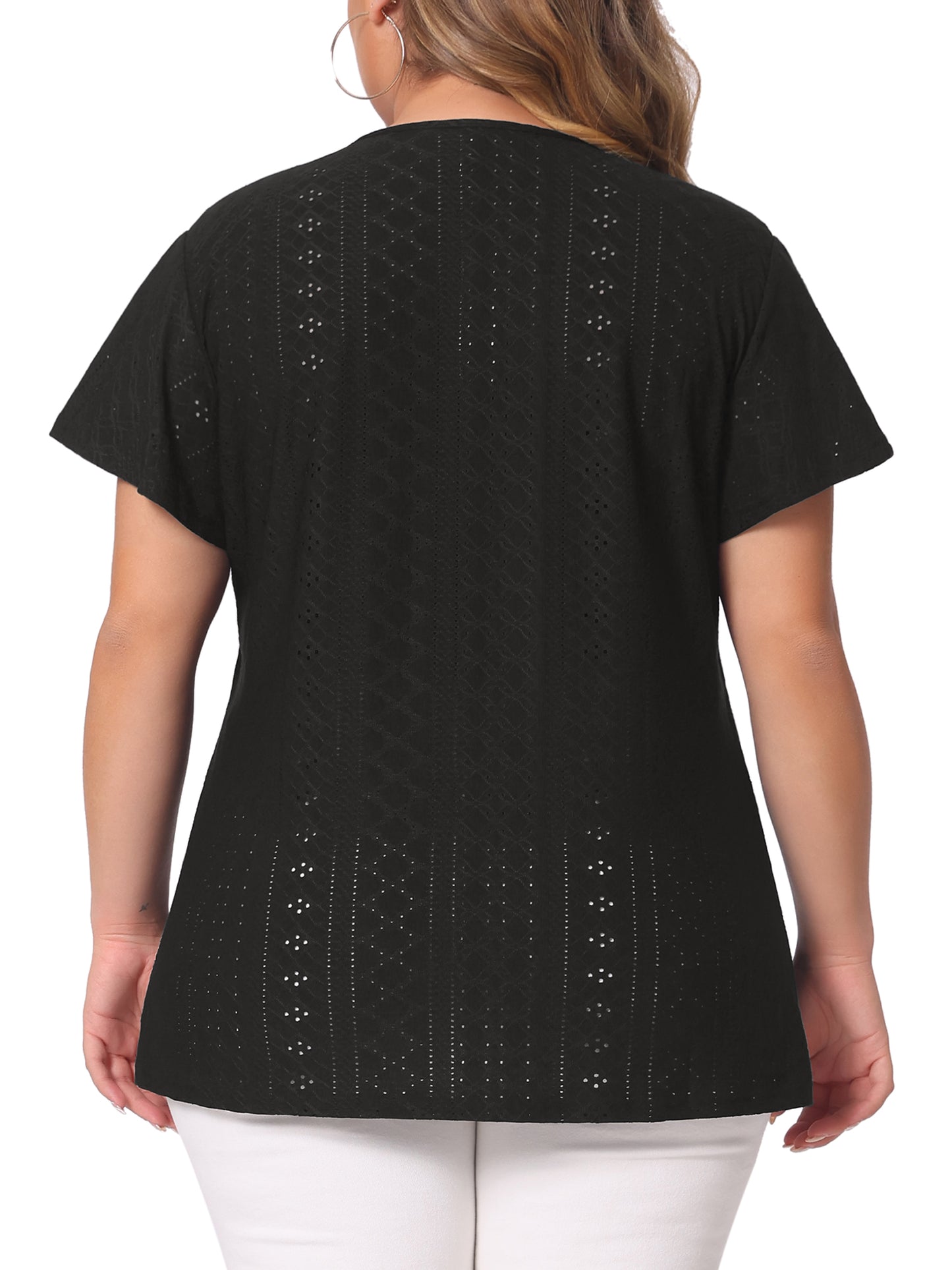Women's Plus Size Summer Tee V Neck Hollow Flare Short Sleeve Casual Top Tunic