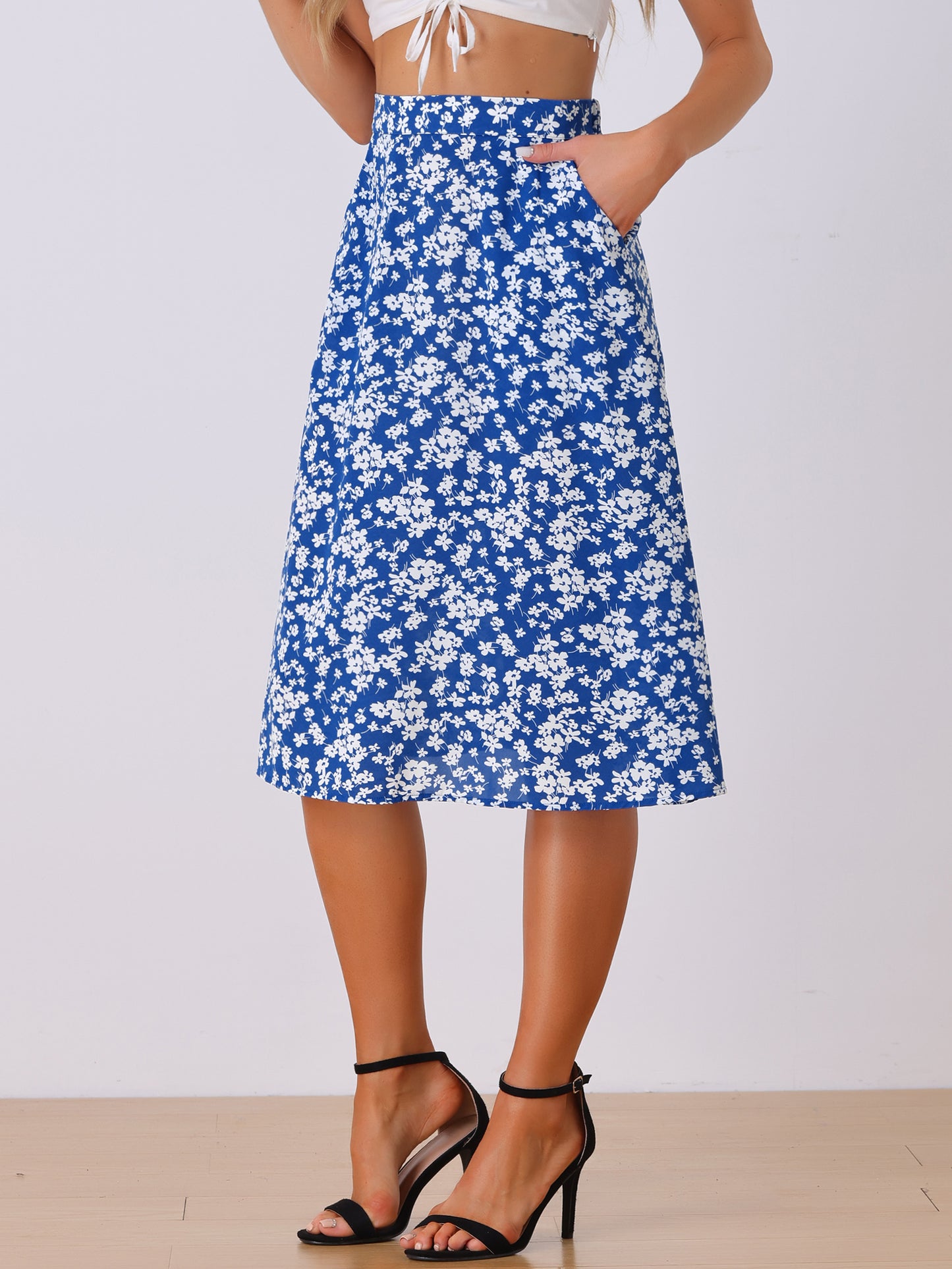 Falda midi de gasa con estampado floral para mujer, corte A, verano