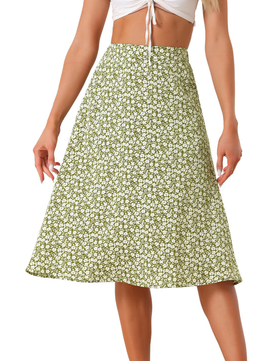 Falda midi de gasa con estampado floral para mujer, corte A, verano