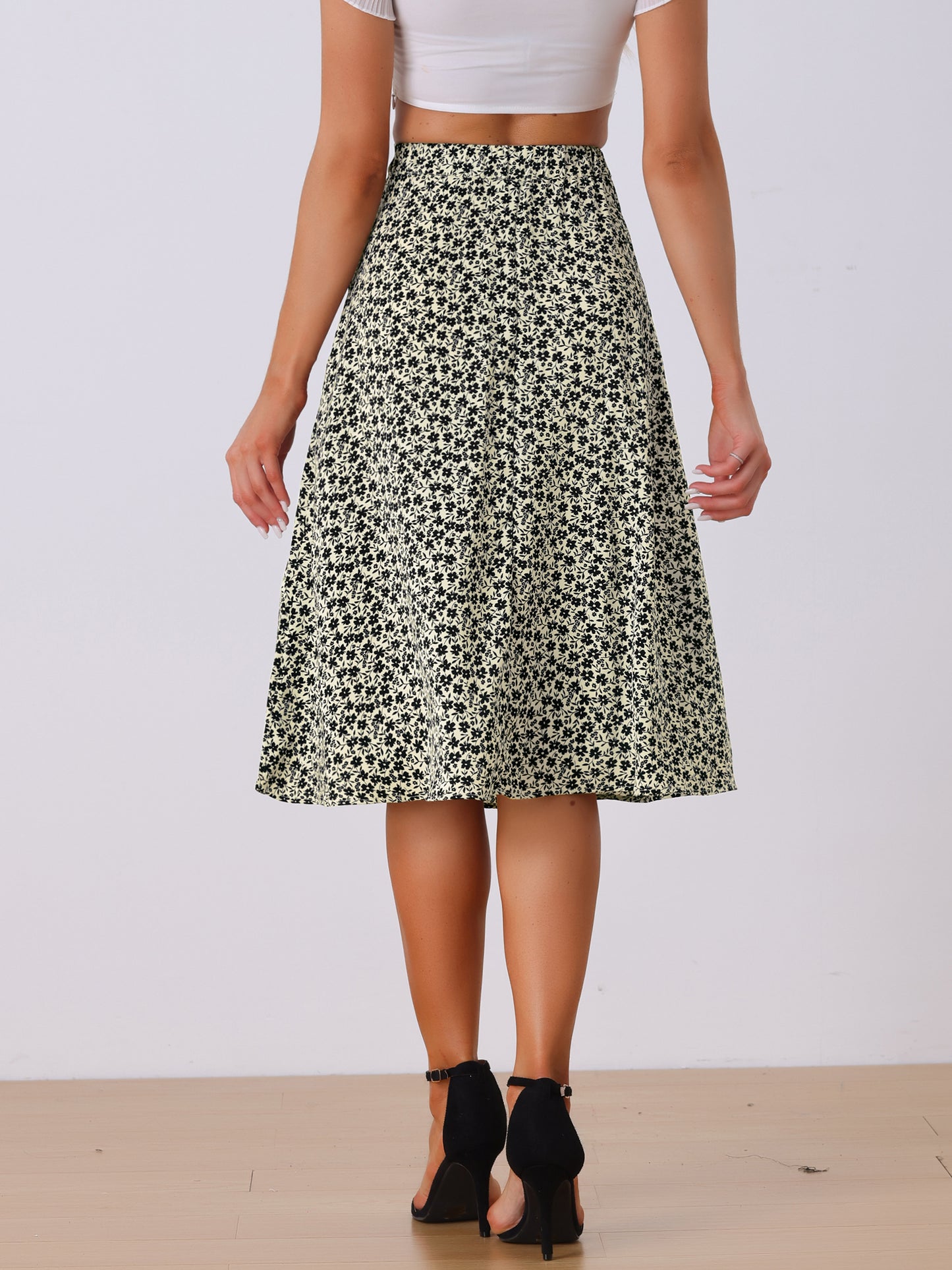 Falda midi de gasa con estampado floral para mujer, corte A, verano