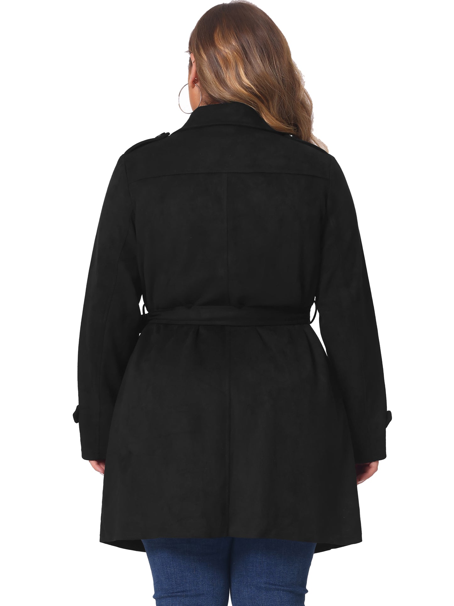 Women Plus Size Trench Coat Faux Suede Jackets Notched Lapel Double Breasted Coat Jacket