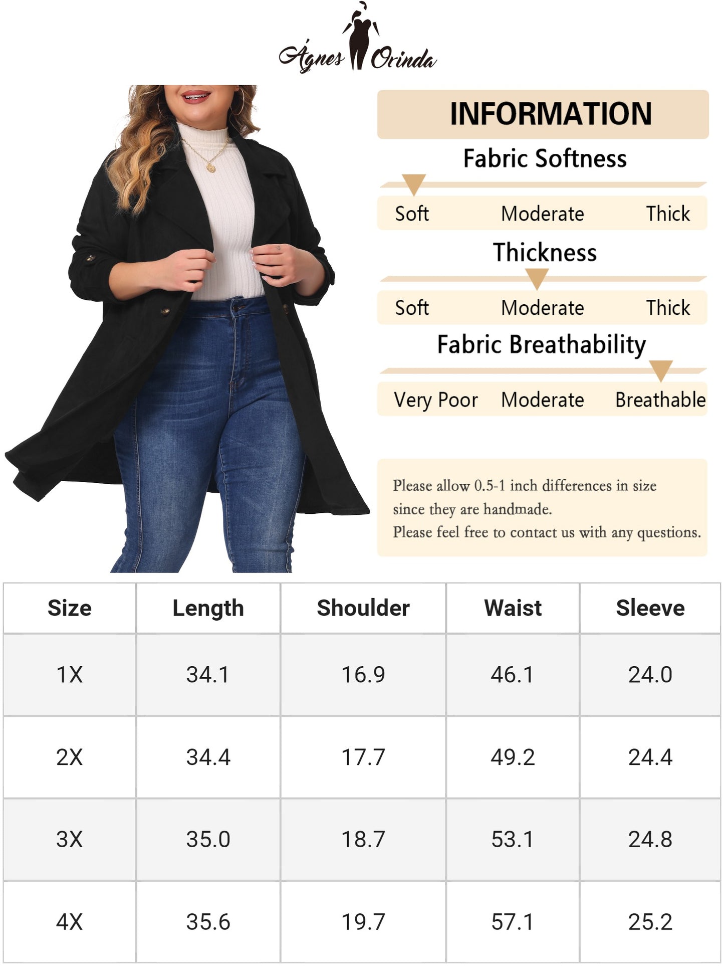 Women Plus Size Trench Coat Faux Suede Jackets Notched Lapel Double Breasted Coat Jacket