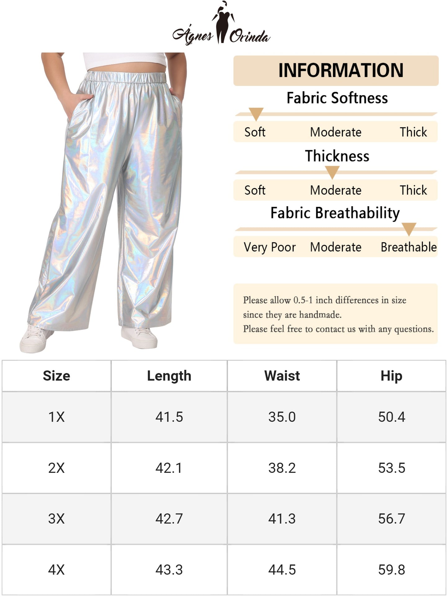 Women Plus Size Metallic High Waist Stretchy Jogger Pants Holographic Hip Hop Streetwear