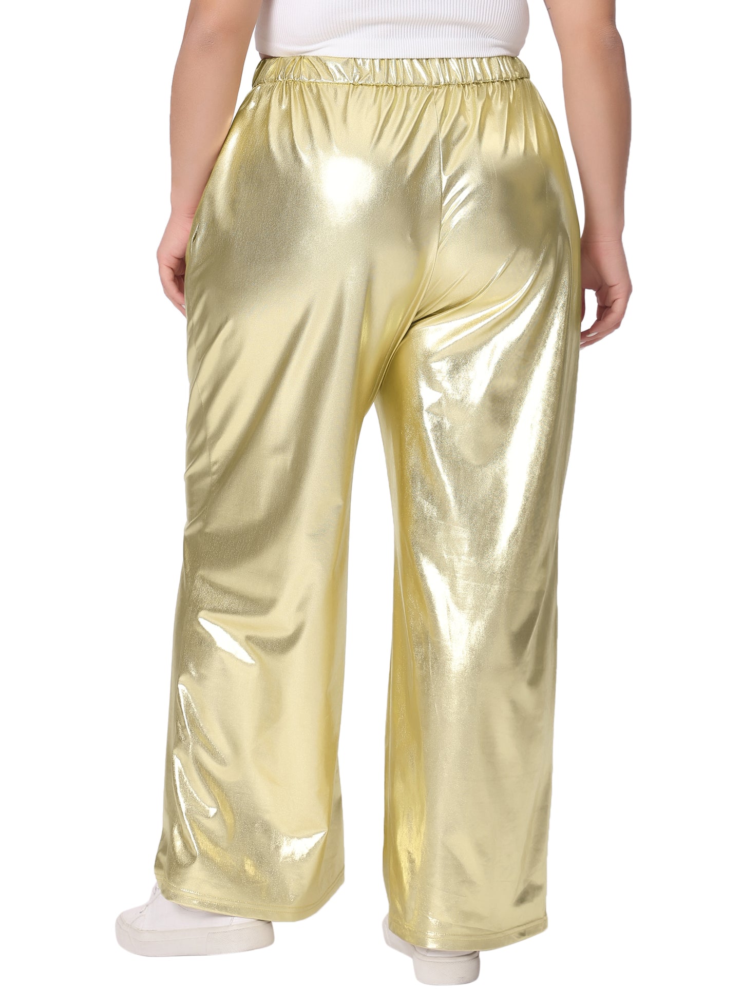 Women Plus Size Metallic High Waist Stretchy Jogger Pants Holographic Hip Hop Streetwear
