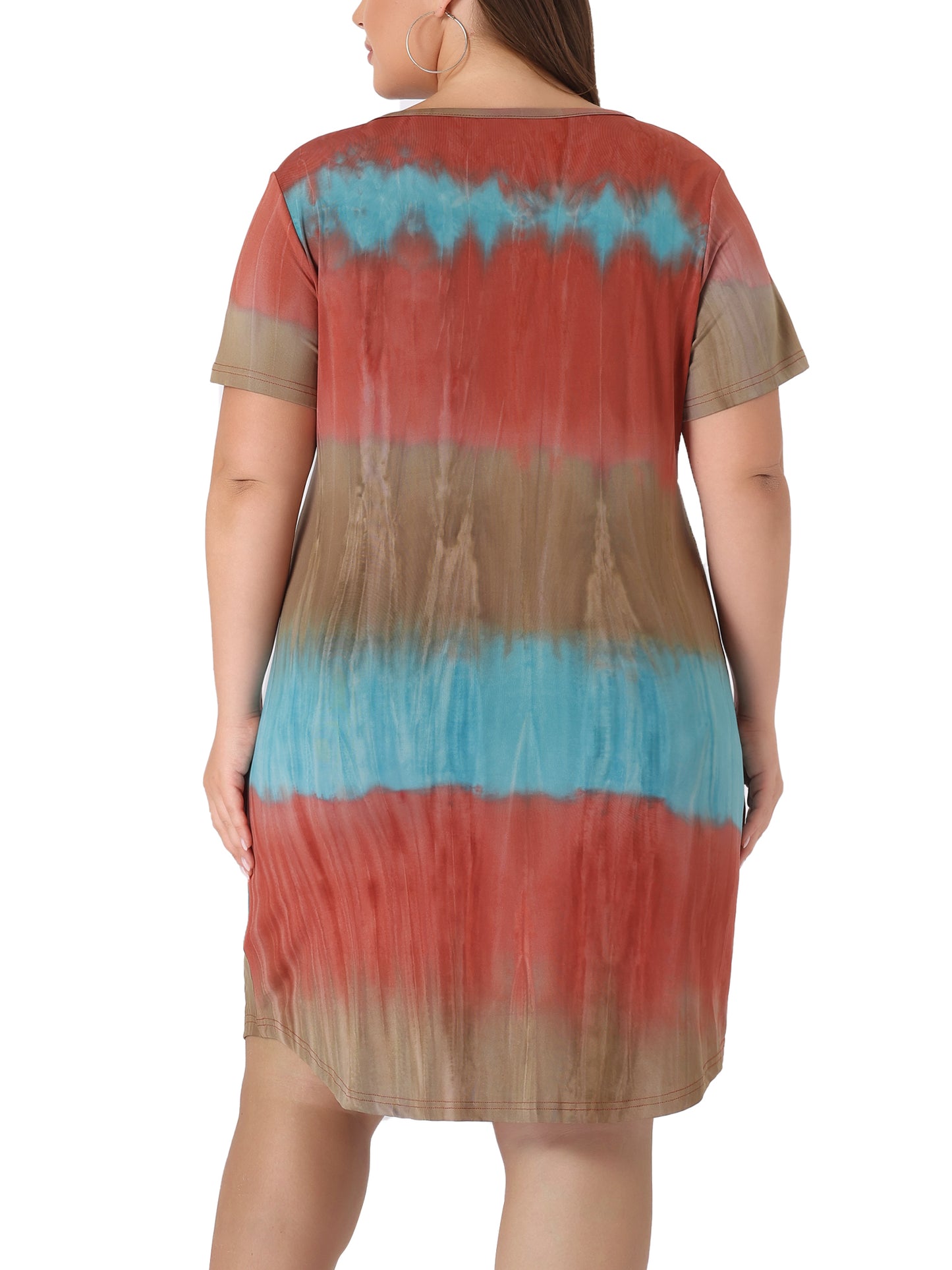 Women Plus Size Tie Dye Summer V Neck Short Sleeve Casual Dresses