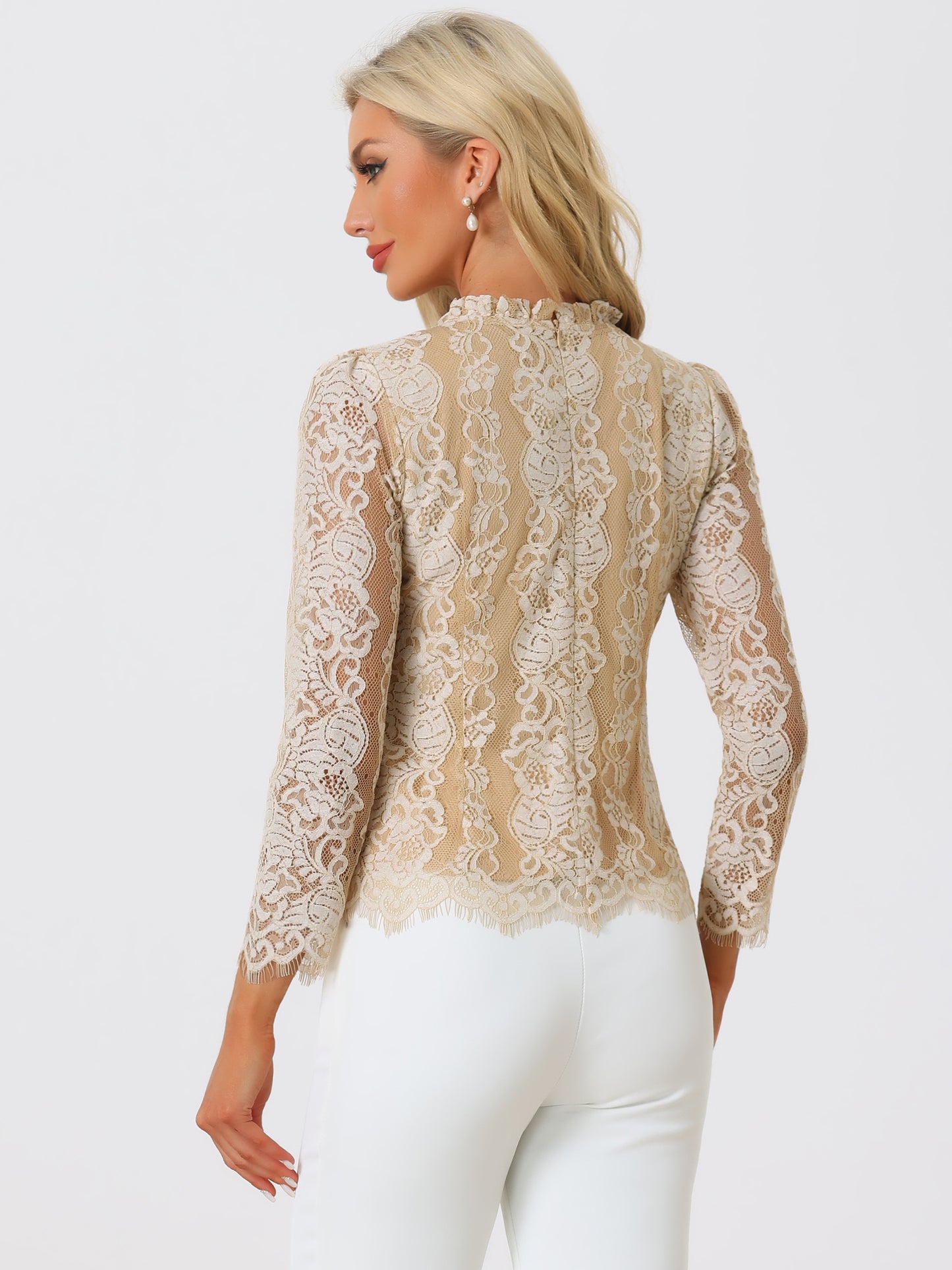 Women's Long Sleeve Lace Top Dressy Elegant Peplum Blouse Shirt