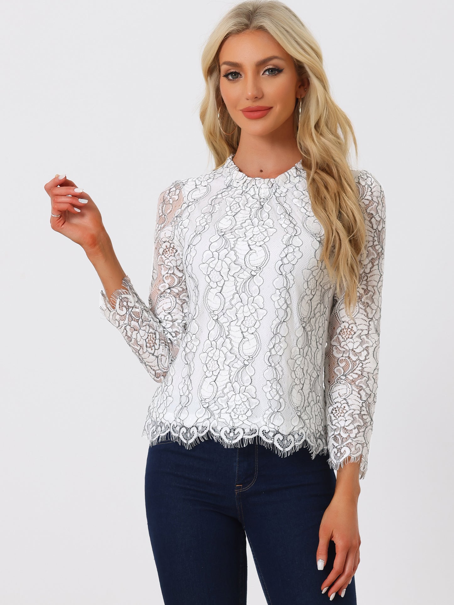 Women's Long Sleeve Lace Top Dressy Elegant Peplum Blouse Shirt