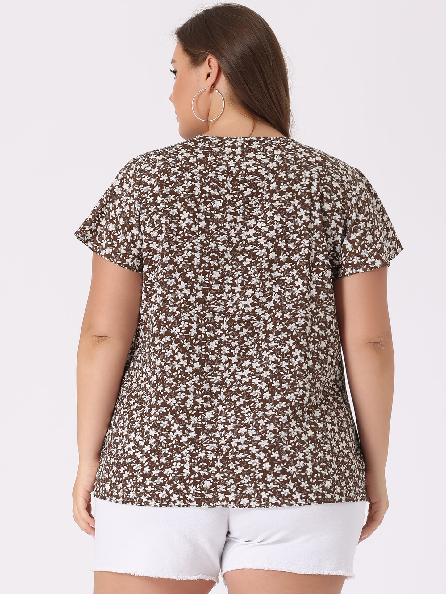 Women's Plus Size Blouses Summer Ruffle Short Sleeve Shirts Keyhole Chiffon Top