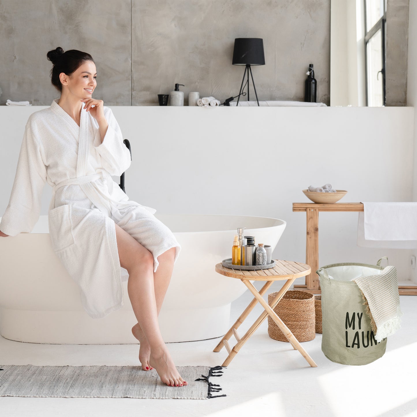 Foldable Laundry Basket, Drawstring Closure Tall Laundry Hamper with Handle Gray