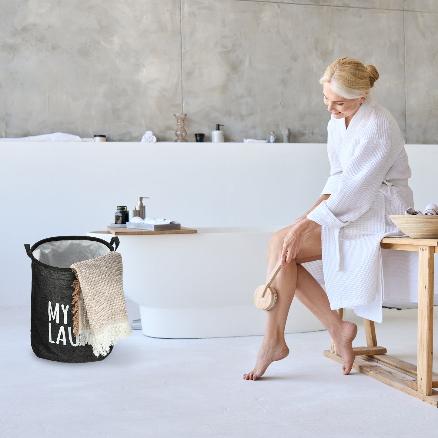 Foldable Laundry Basket, Drawstring Closure Tall Laundry Hamper with Handle Black