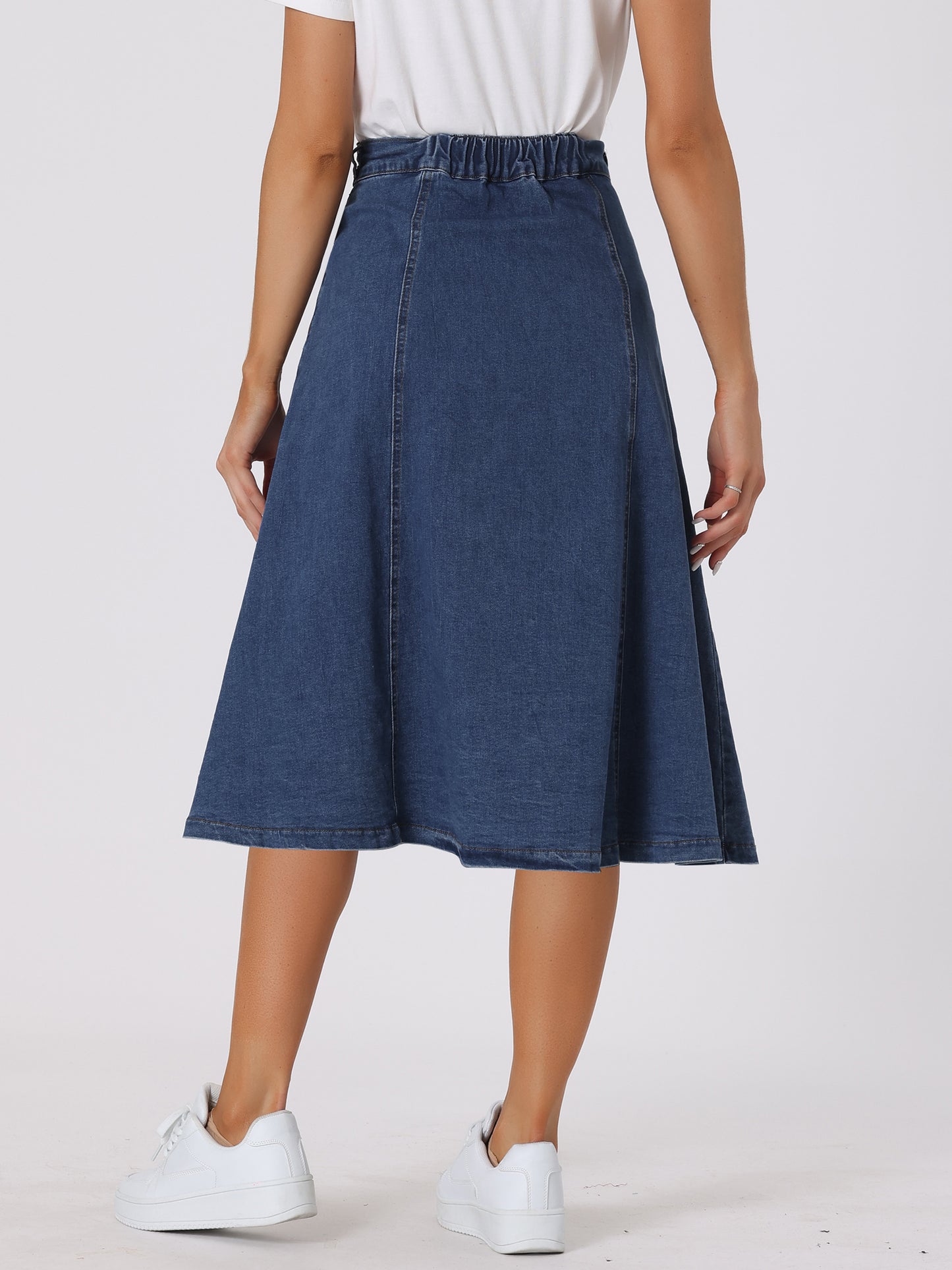 Womens' Summer Denim Skirt High Waist Buttons Front A-Line Flowy Midi Skirts with Pockets